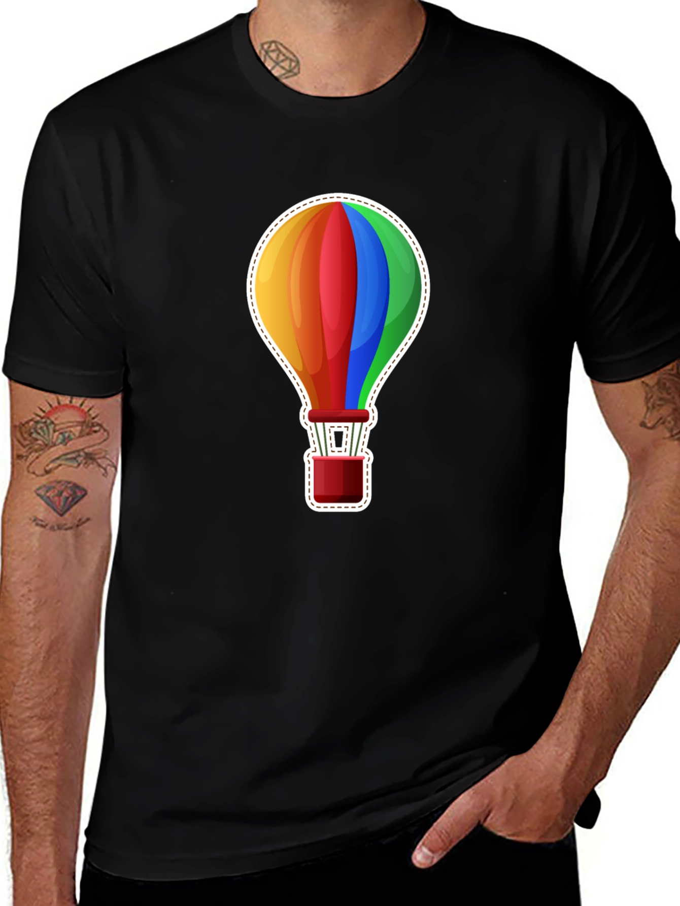 Variant 12 of Hot Air Balloon Graphic Tee - Black Cotton Shirt
