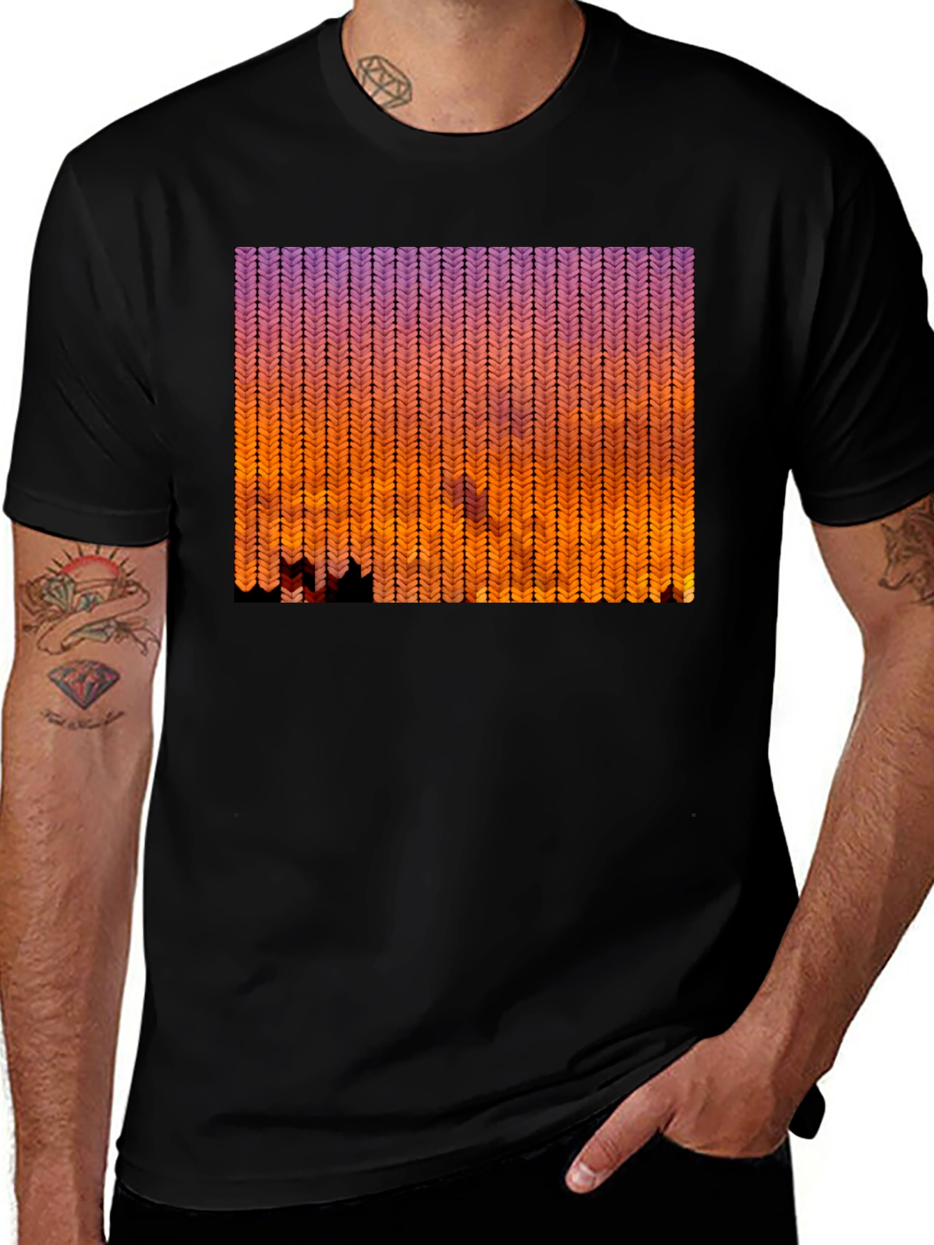 Sunset Knit Pattern Black T-Shirt