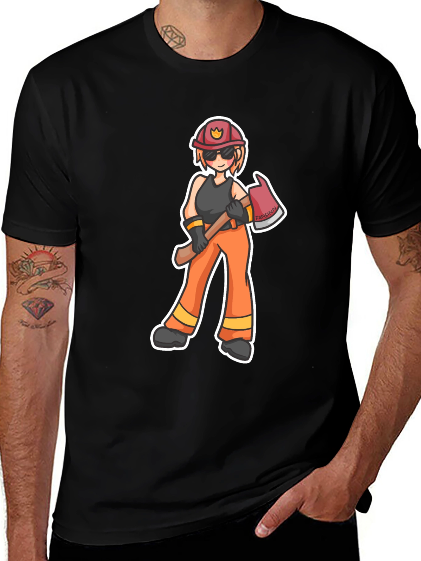 Variant 20 of Cartoon Firefighter T-Shirt - Black
