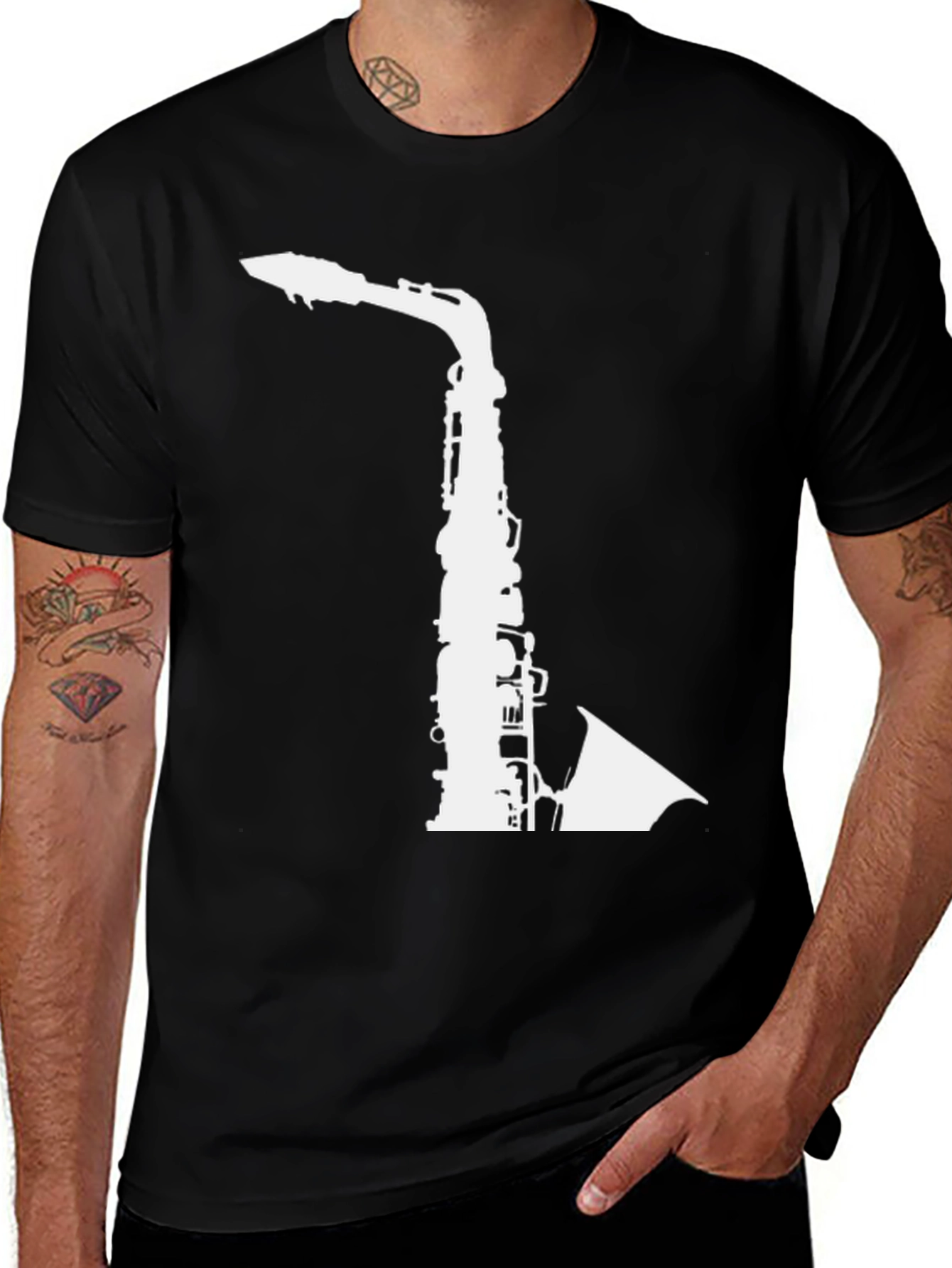 Variant 10 of Saxophone Graphic Print Black T-Shirt