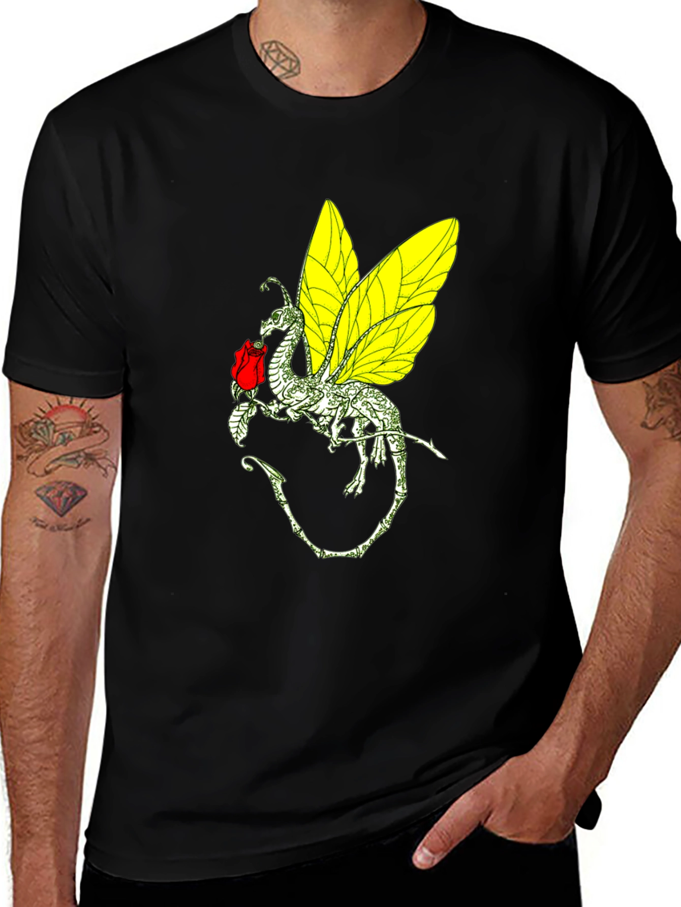 Variant 7 of Dragon & Rose Graphic Black T-Shirt
