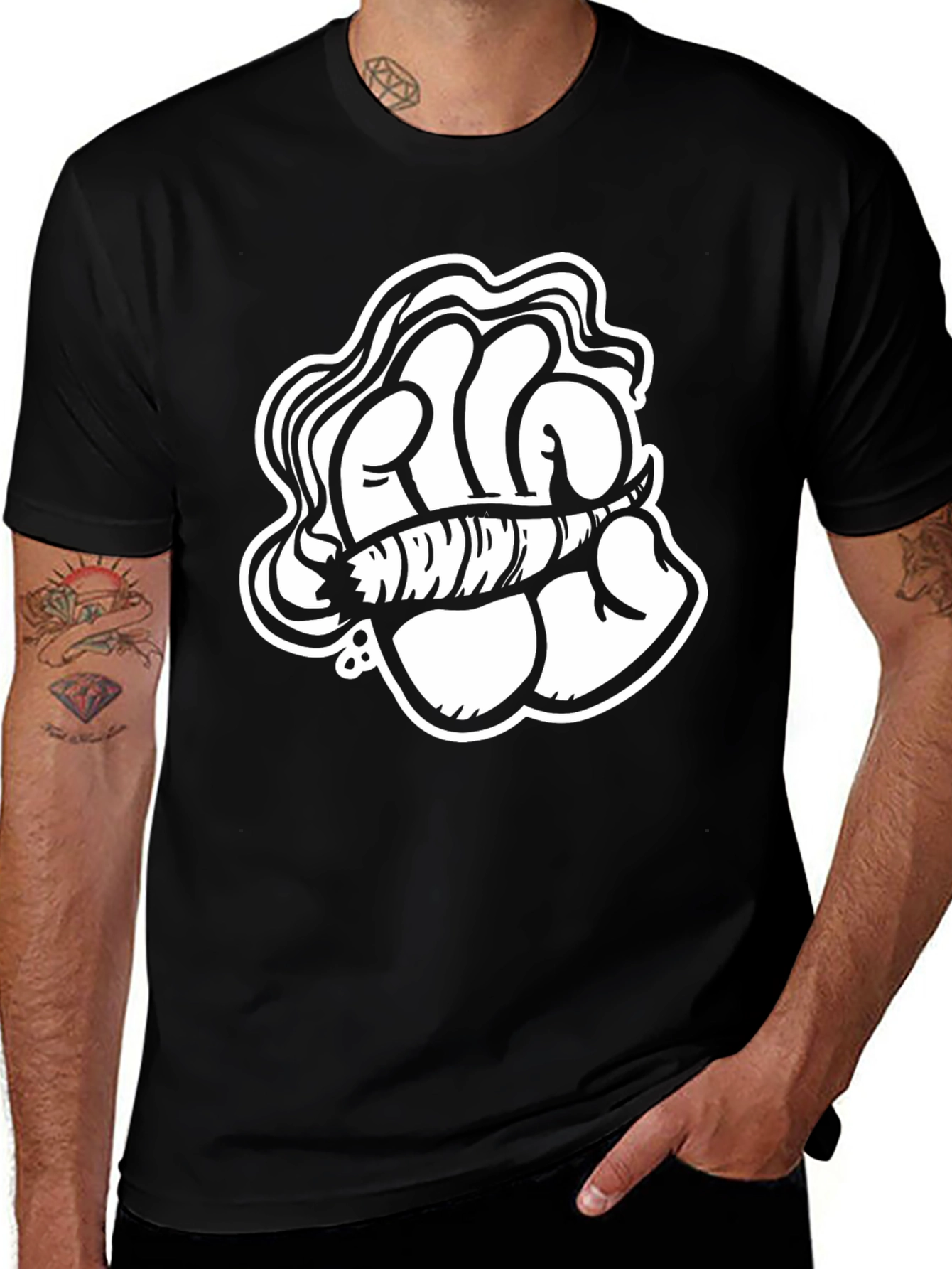 Variant 8 of Black T-Shirt with Fist and Joint Graphic