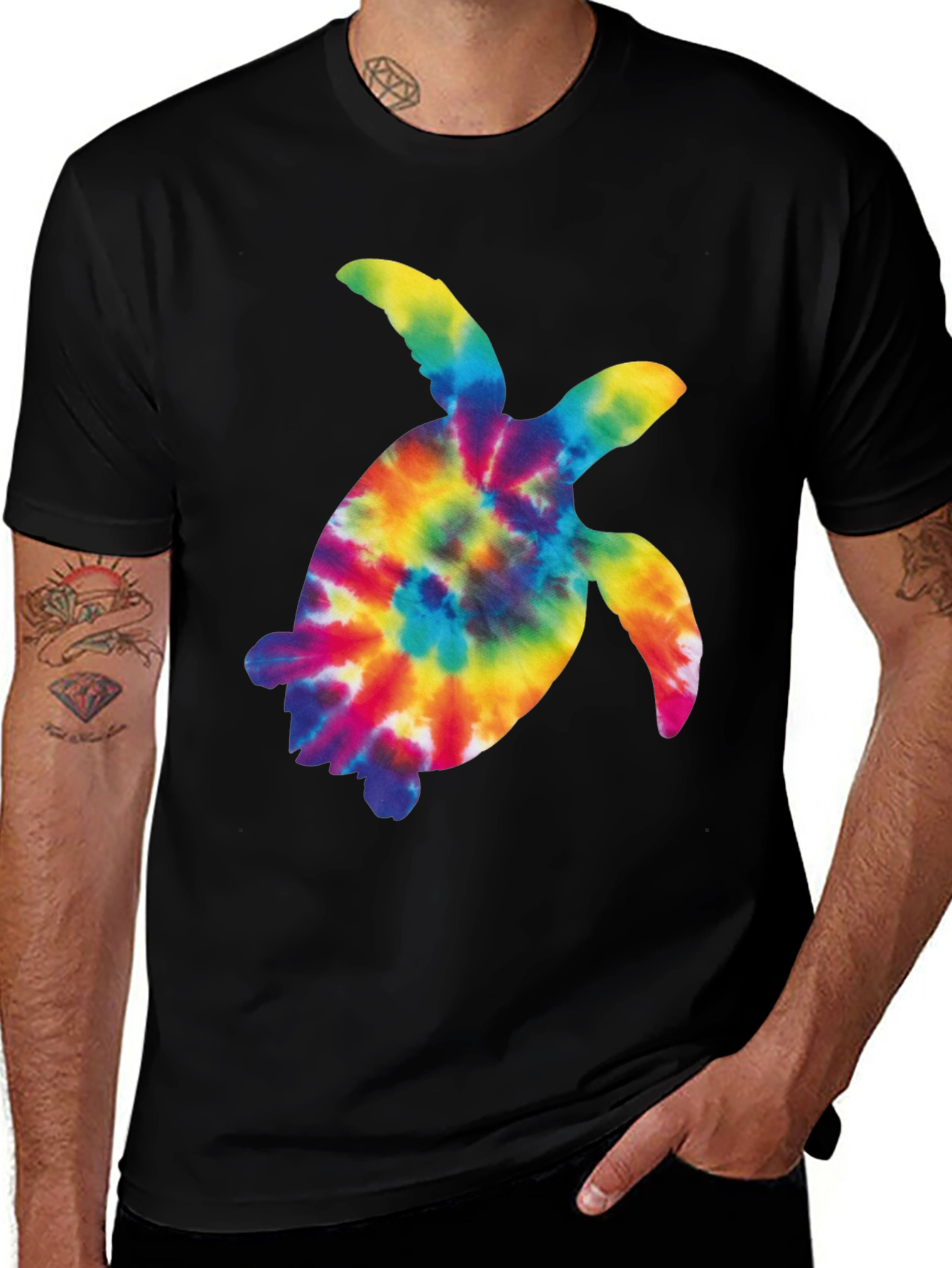 Variant 9 of Tie-Dye Turtle Graphic Tee - Black