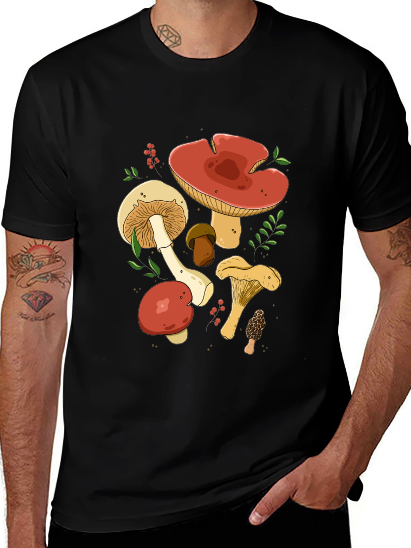 Variant 6 of Mushroom Graphic Tee - Black Cotton T-Shirt