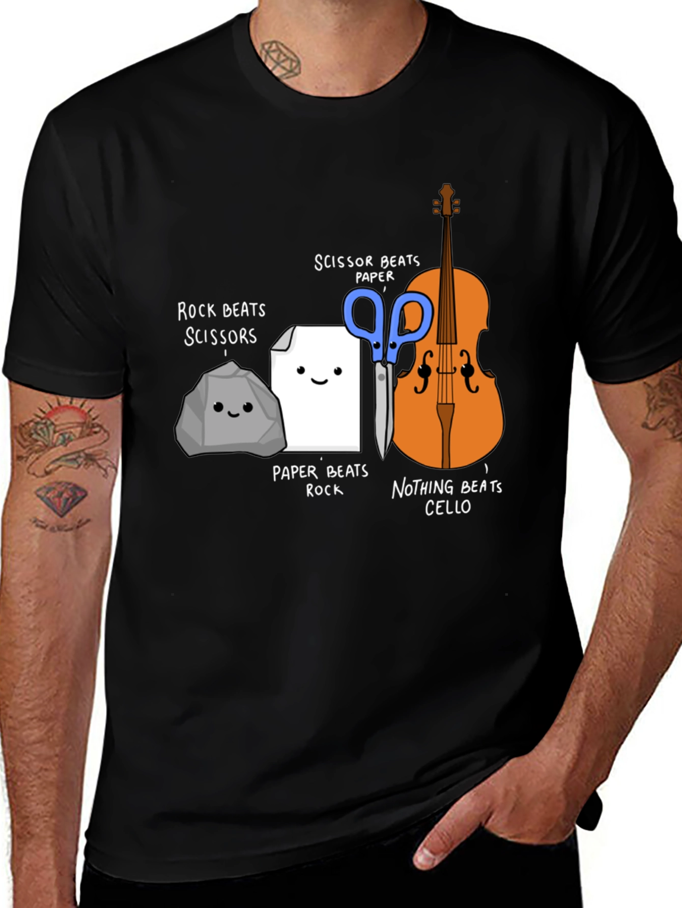 Variant 18 of Rock, Paper, Scissors, Cello Funny Graphic T-Shirt