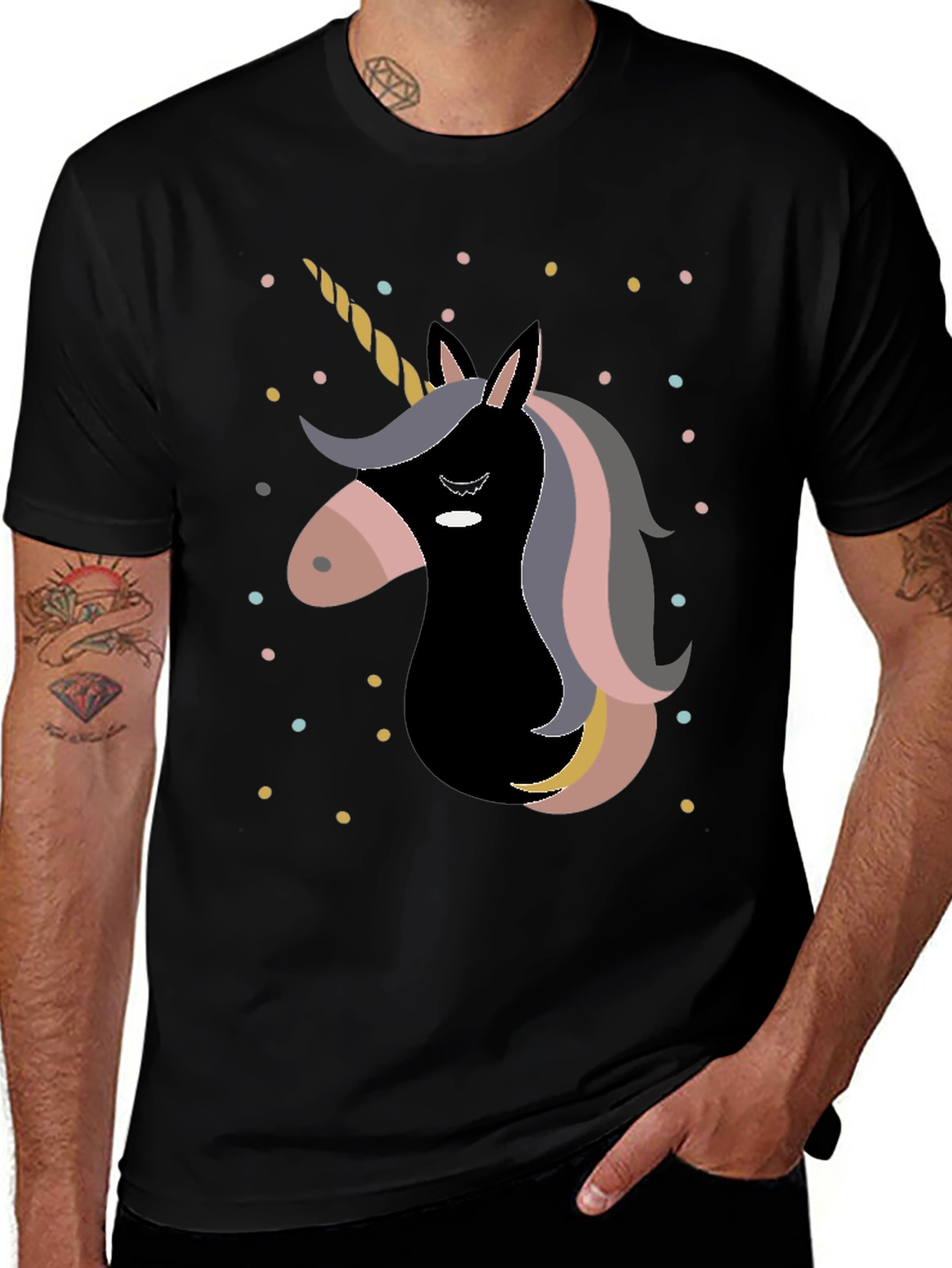 Variant 16 of Unicorn Graphic Print Black T-Shirt