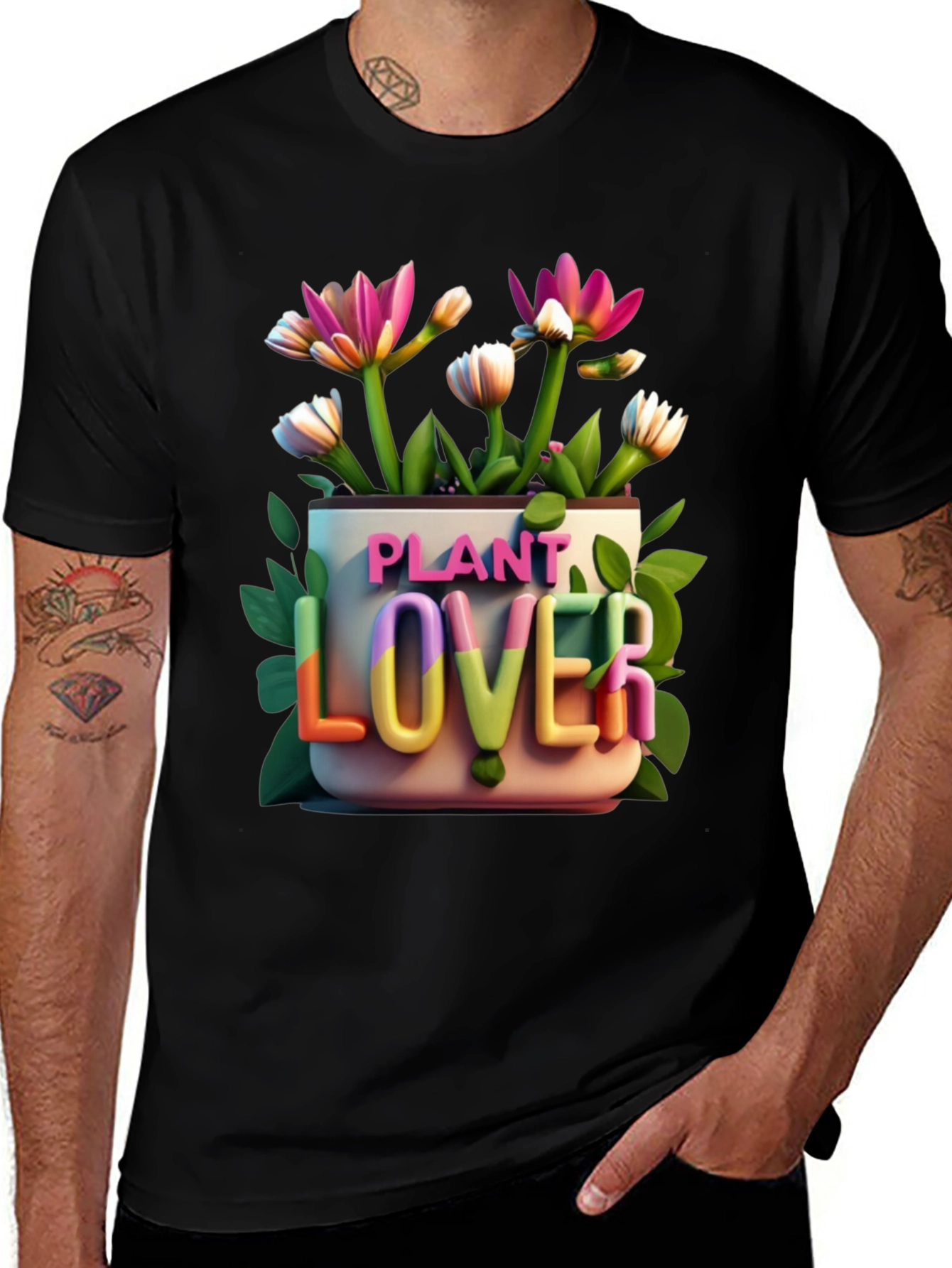 Variant 5 of Plant Lover Graphic Tee - Black Cotton T-Shirt