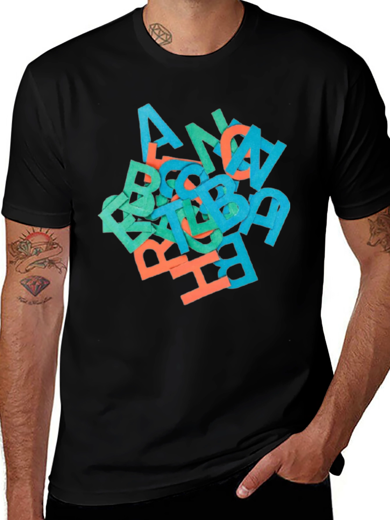 Variant 12 of Abstract Letter Graphic Black T-Shirt