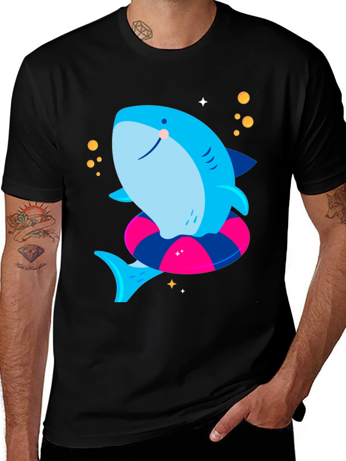 Variant 20 of Cute Shark T-Shirt with Inflatable Ring - Black Tee