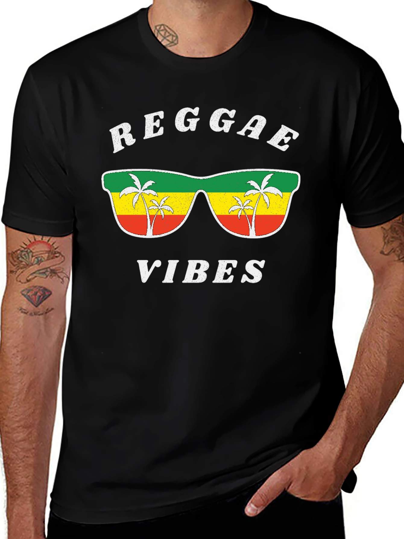 Variant 30 of Reggae Vibes T-Shirt - Rasta Colors Palm Tree Sunglasses Tee