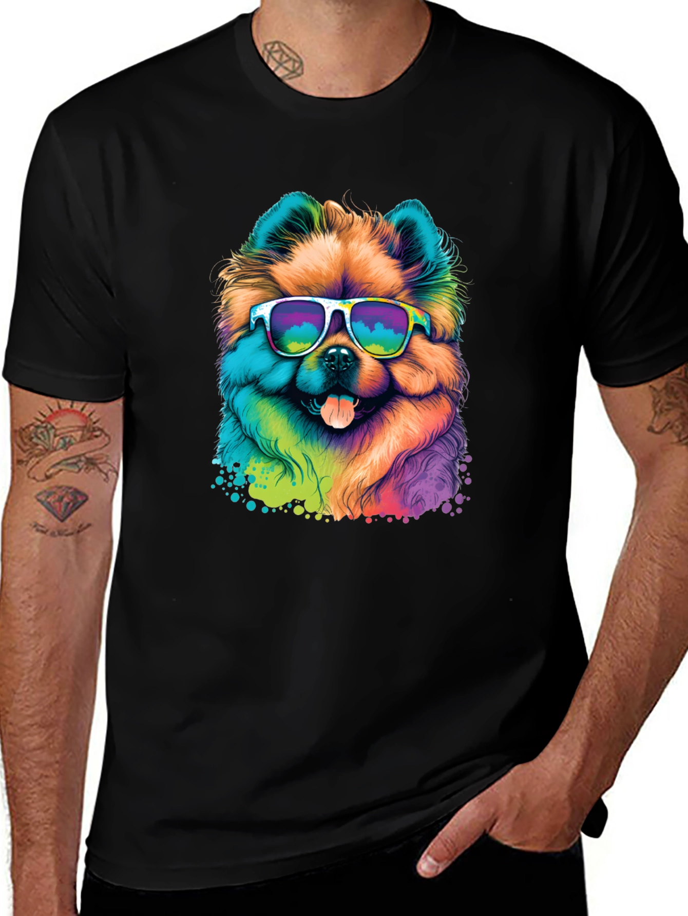 Variant 3 of Cool Dog Graphic Tee - Colorful Pomeranian T-Shirt