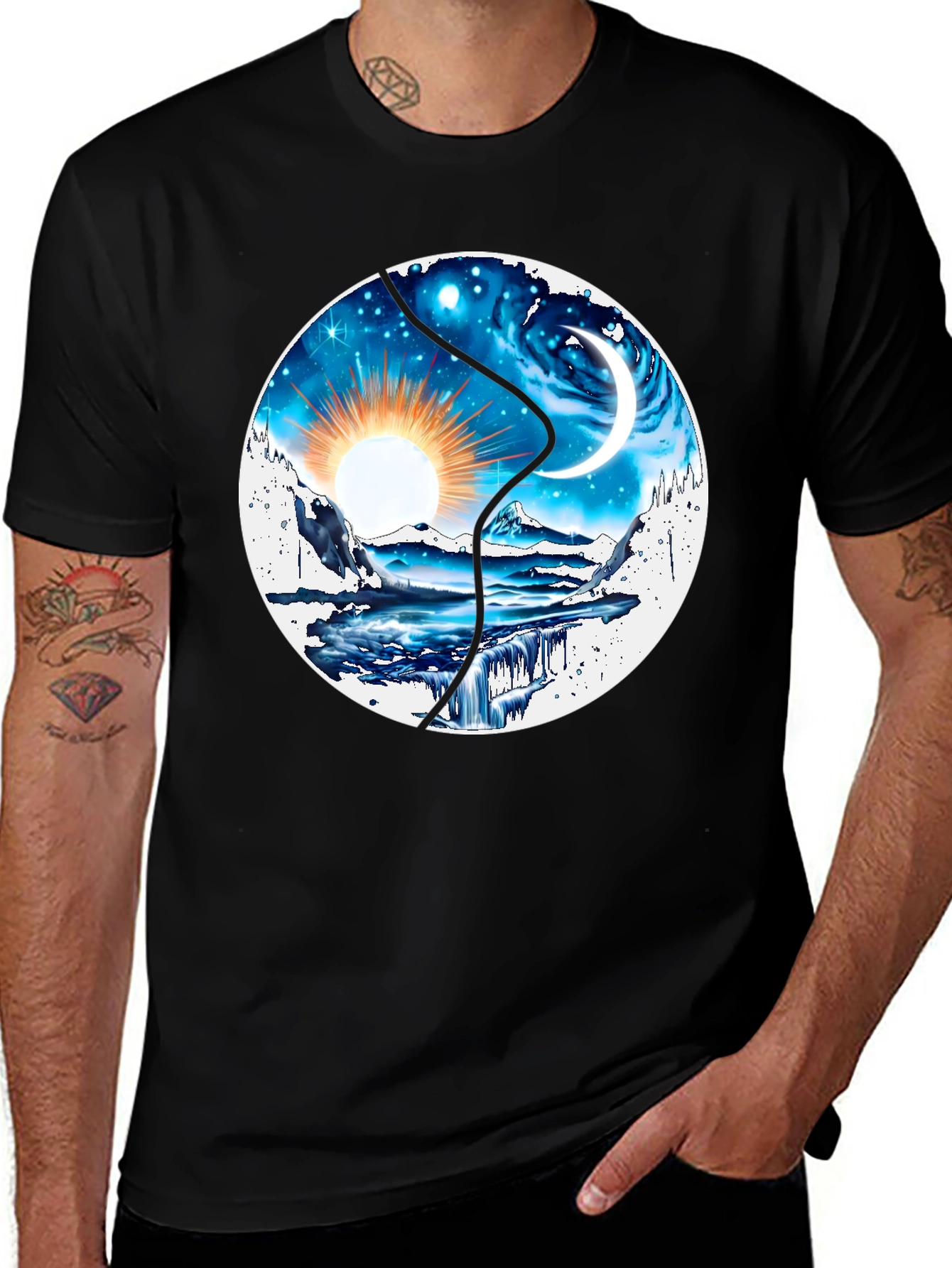 Variant 28 of Yin Yang Sun Moon Landscape Graphic Tee
