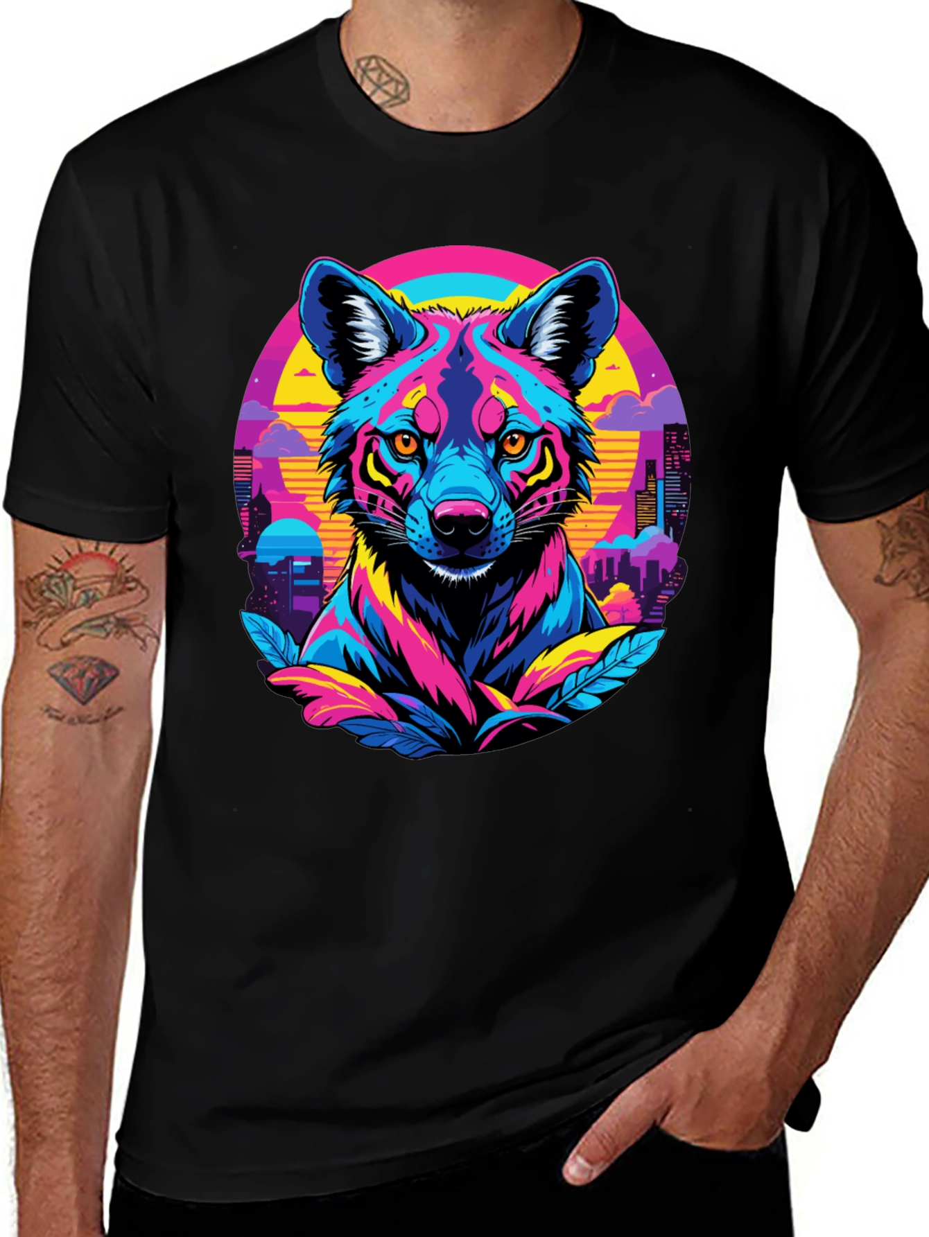 Vibrant Cyberpunk Wolf T-Shirt