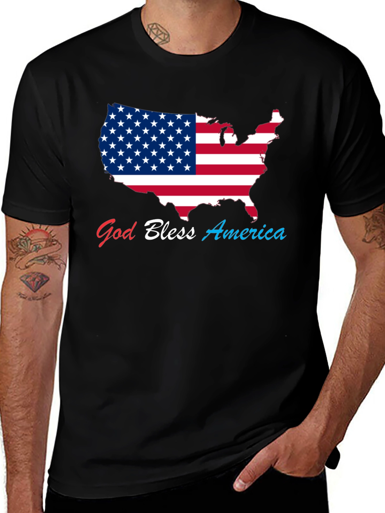 Black God Bless America USA Flag Patriotic T-Shirt main image