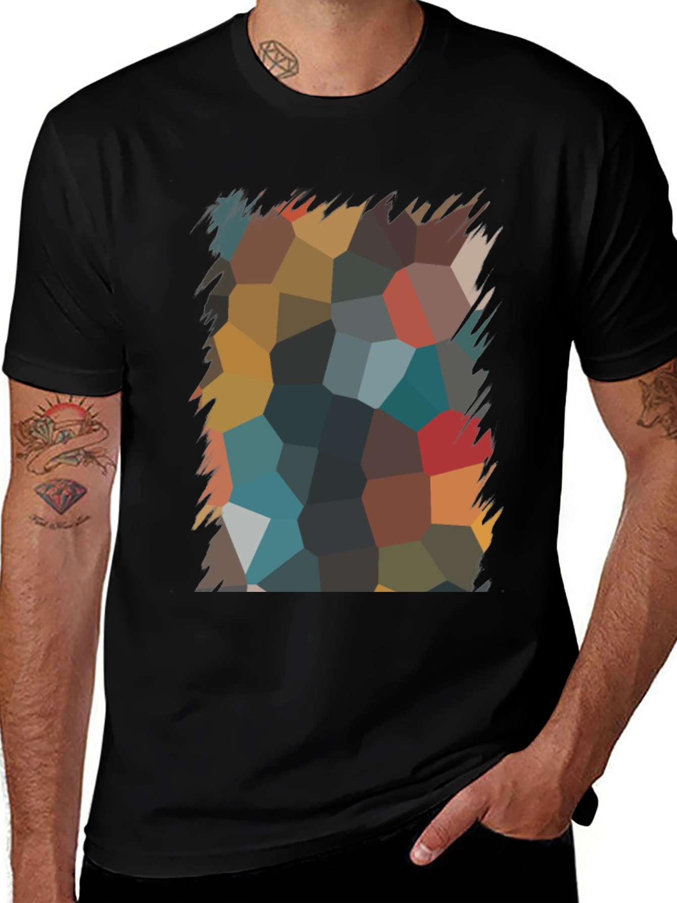 Variant 4 of Abstract Geometric Print Black T-Shirt