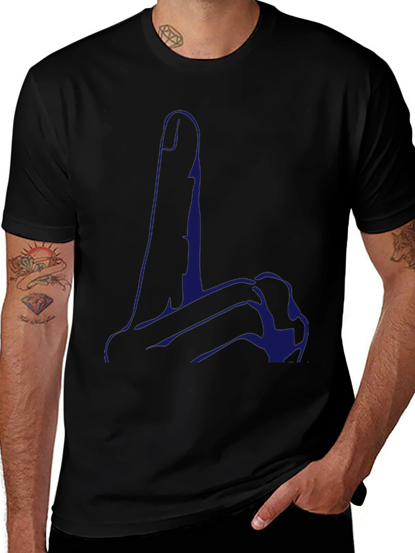 Variant 24 of Black T-Shirt with Blue Finger Design