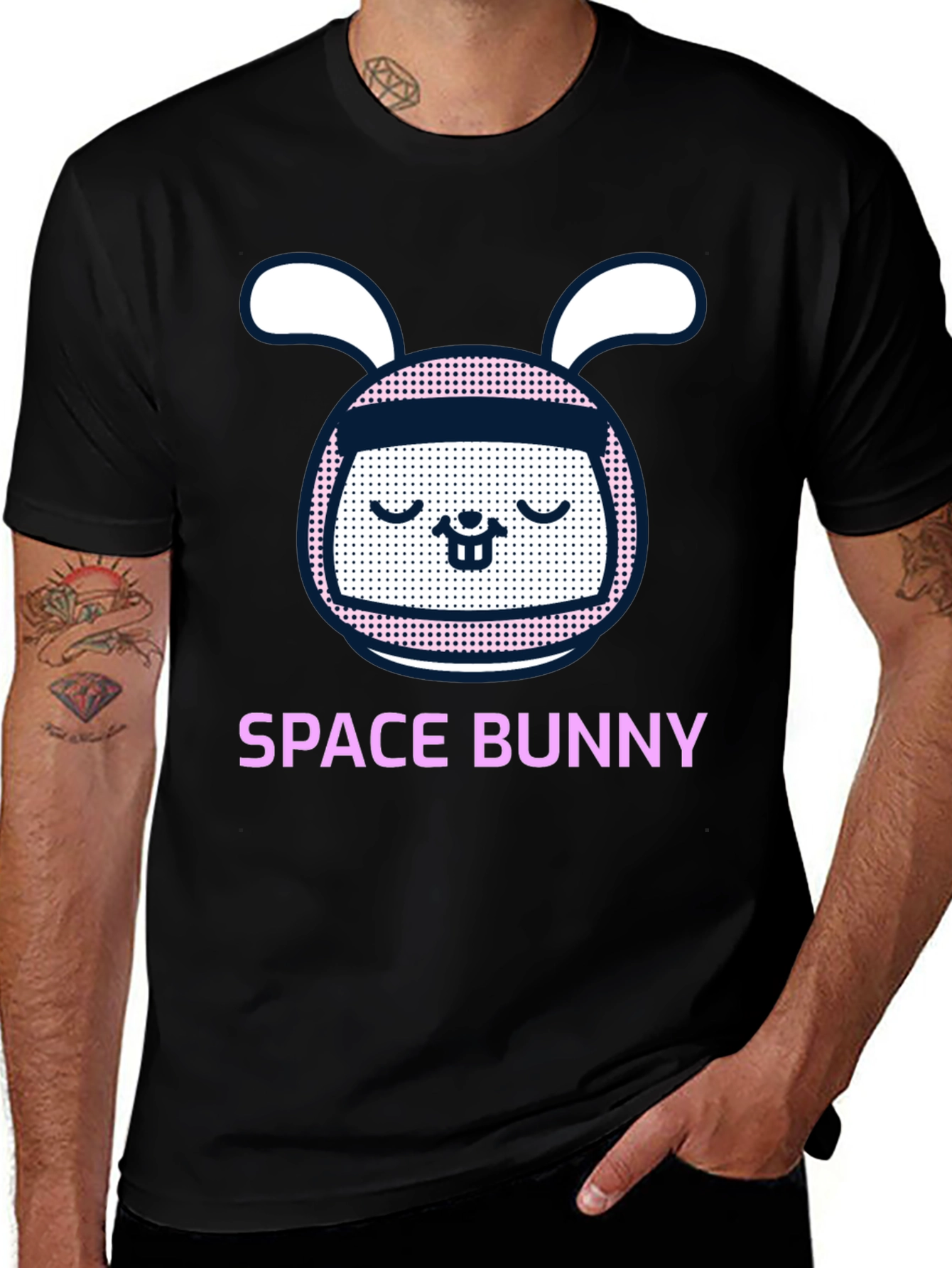 Variant 21 of Space Bunny Graphic Tee - Men's Black T-Shirt