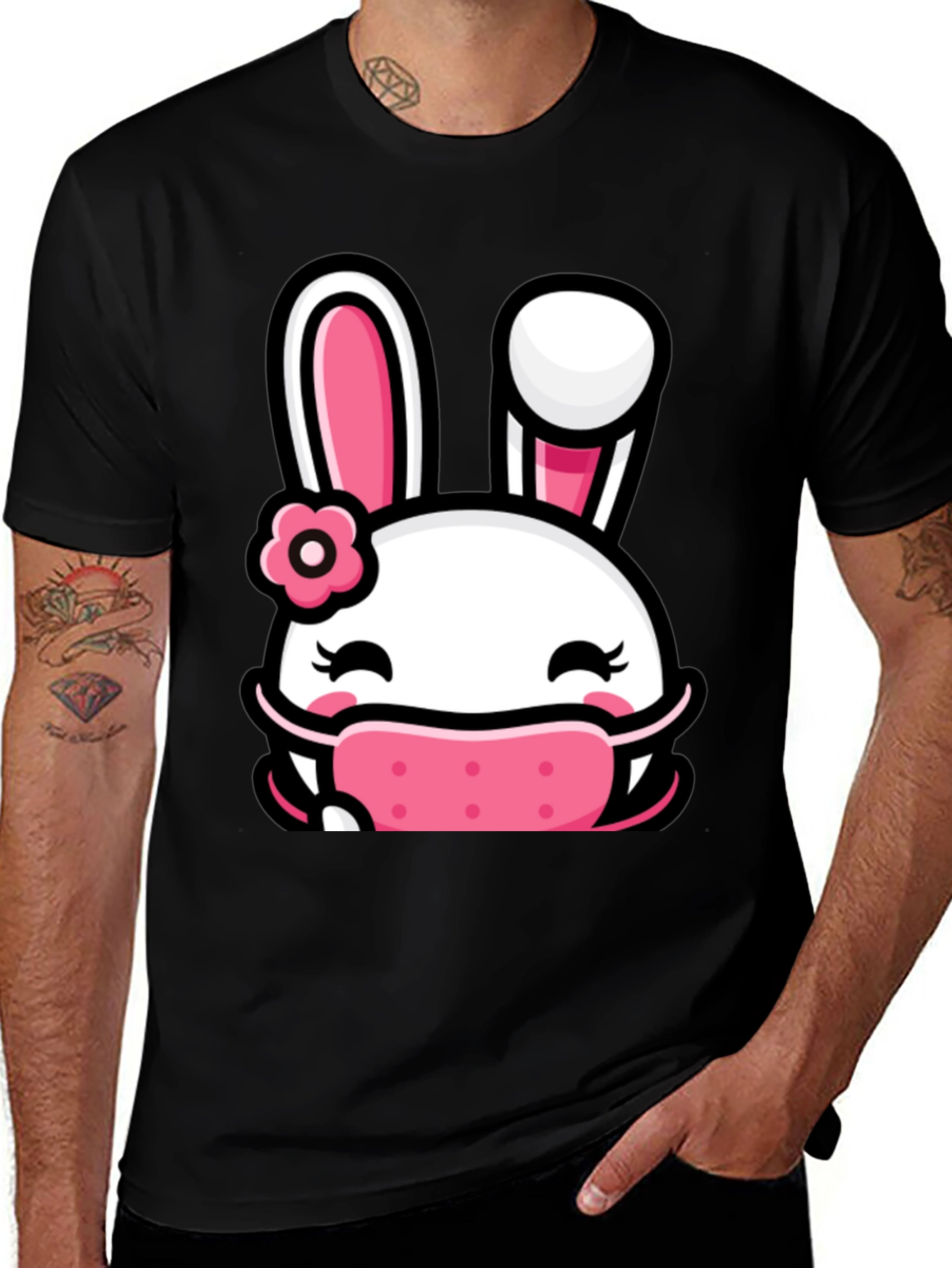 Variant 5 of Bunny Face Mask Graphic T-Shirt - Black
