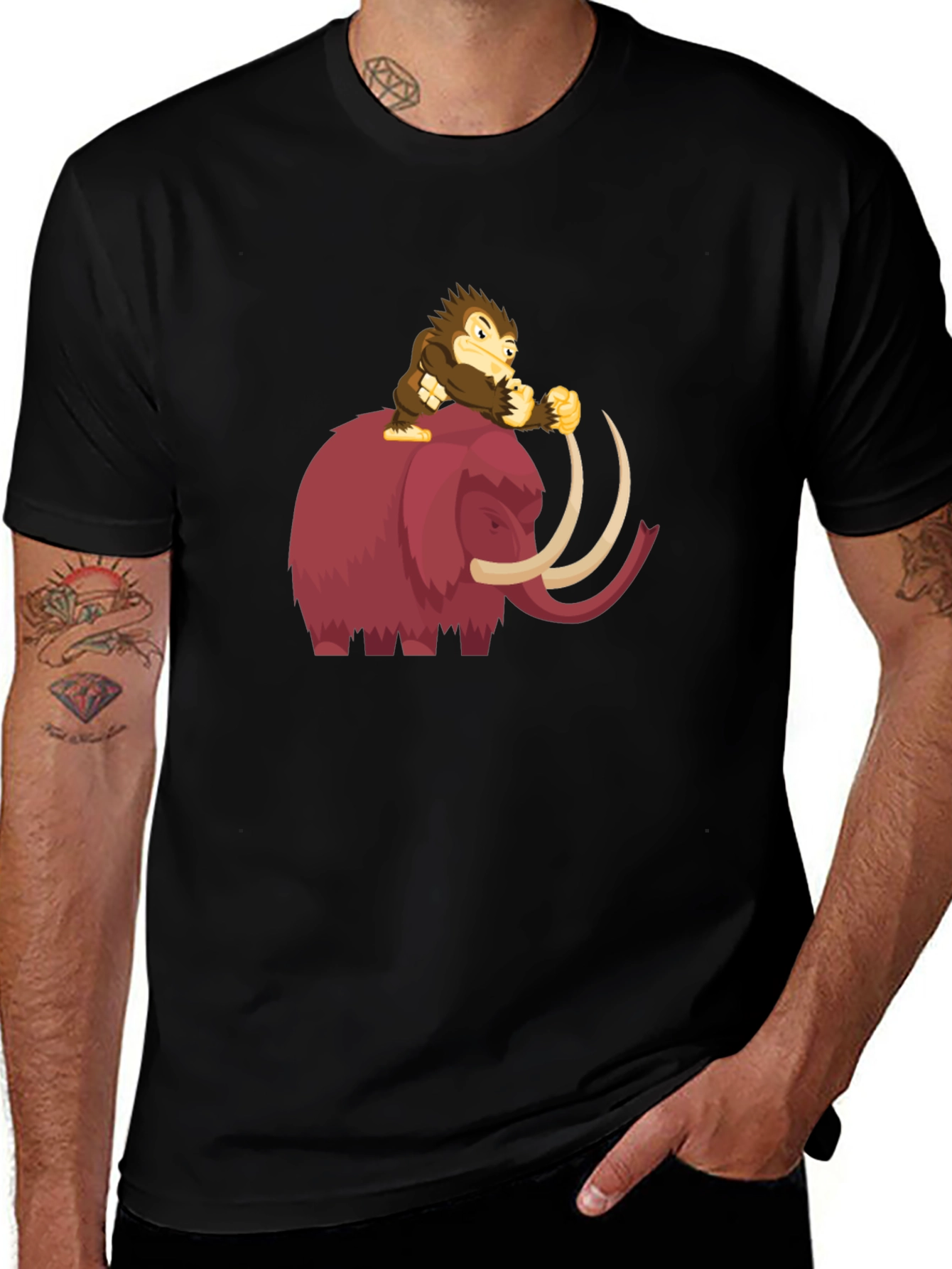 Variant 8 of Caveman Riding Mammoth Black T-Shirt