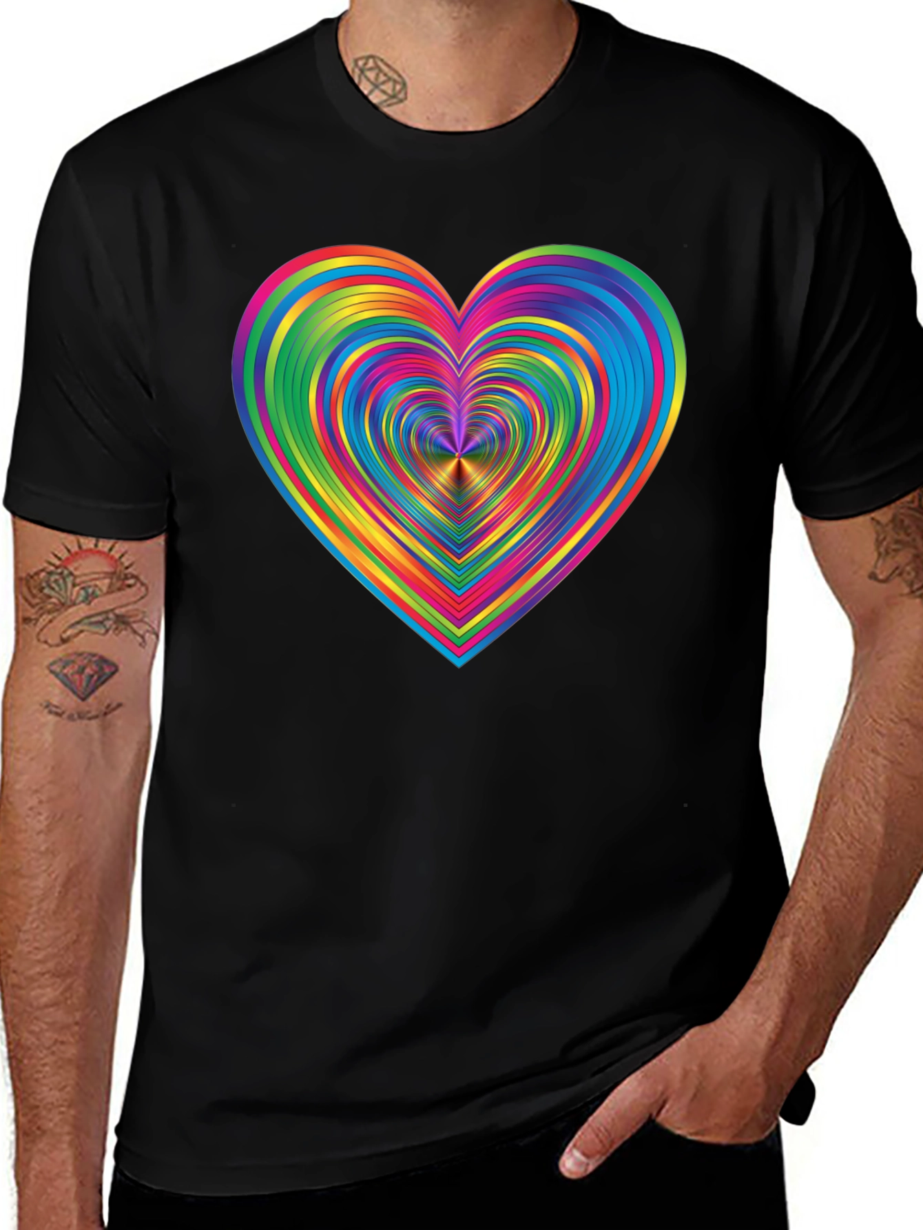 Variant 17 of Rainbow Heart Graphic Black T-Shirt