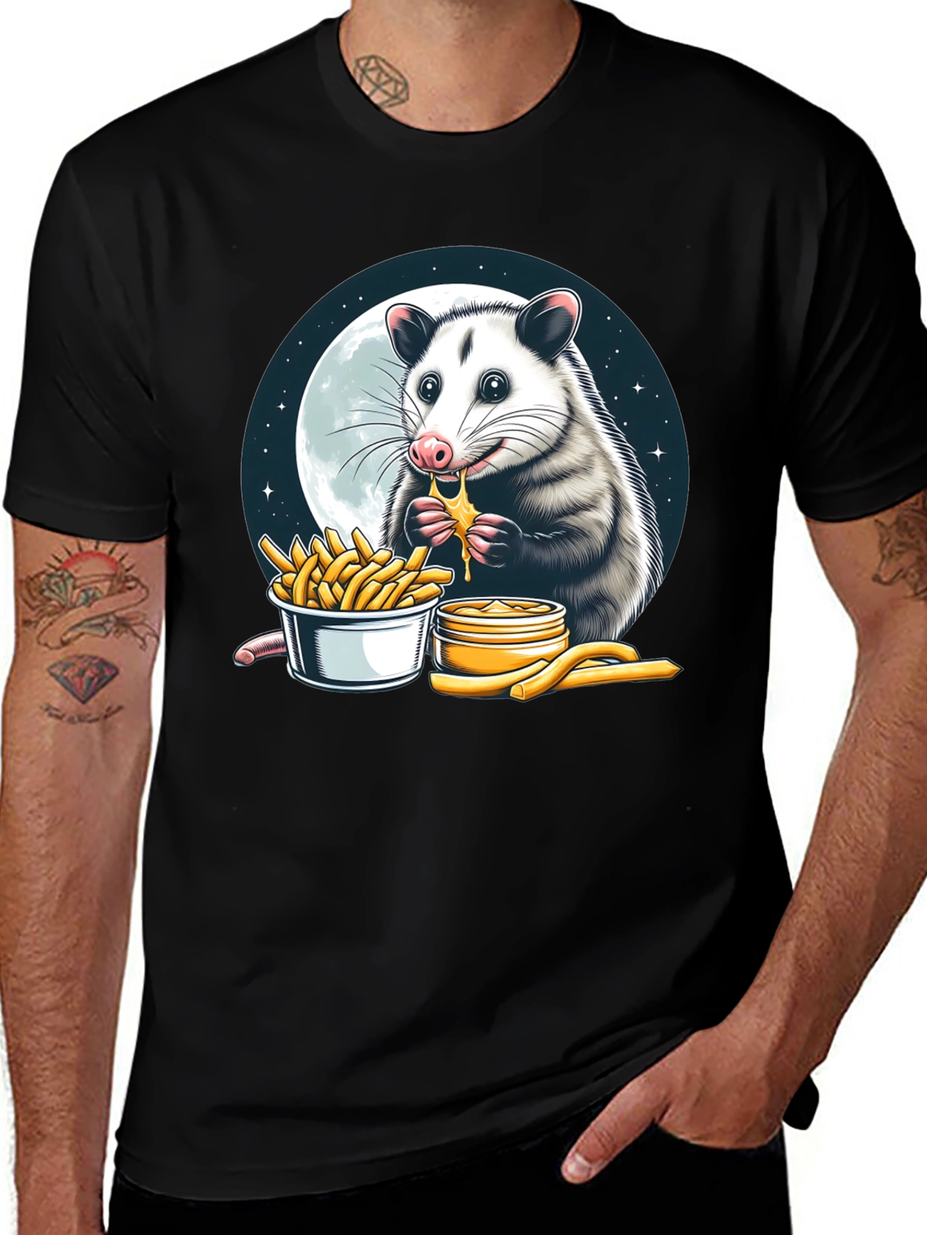 Variant 9 of Opossum Eating Cheese Fries Graphic Tee