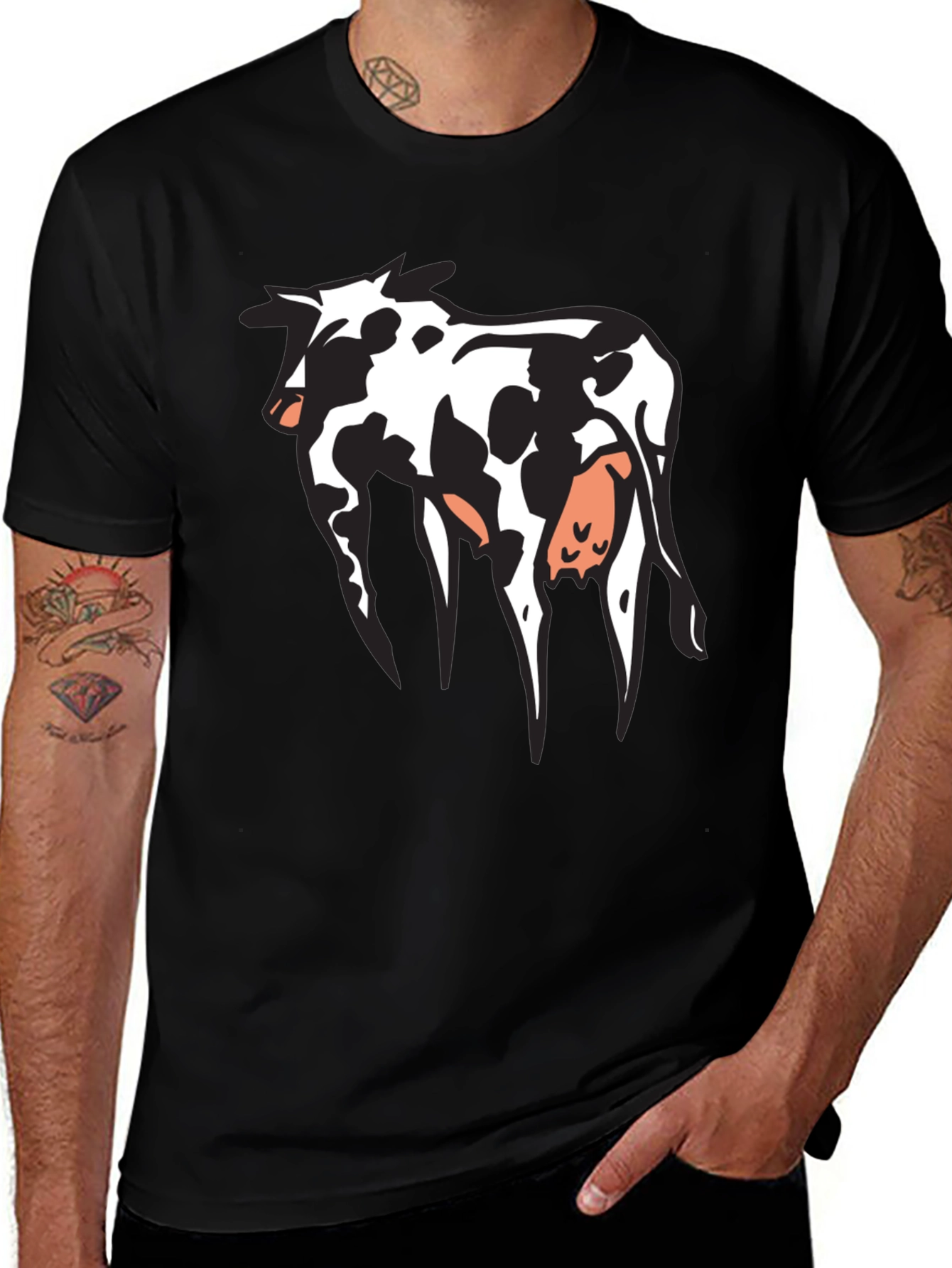 Variant 6 of Cow Print Graphic T-Shirt - Black Cotton Tee
