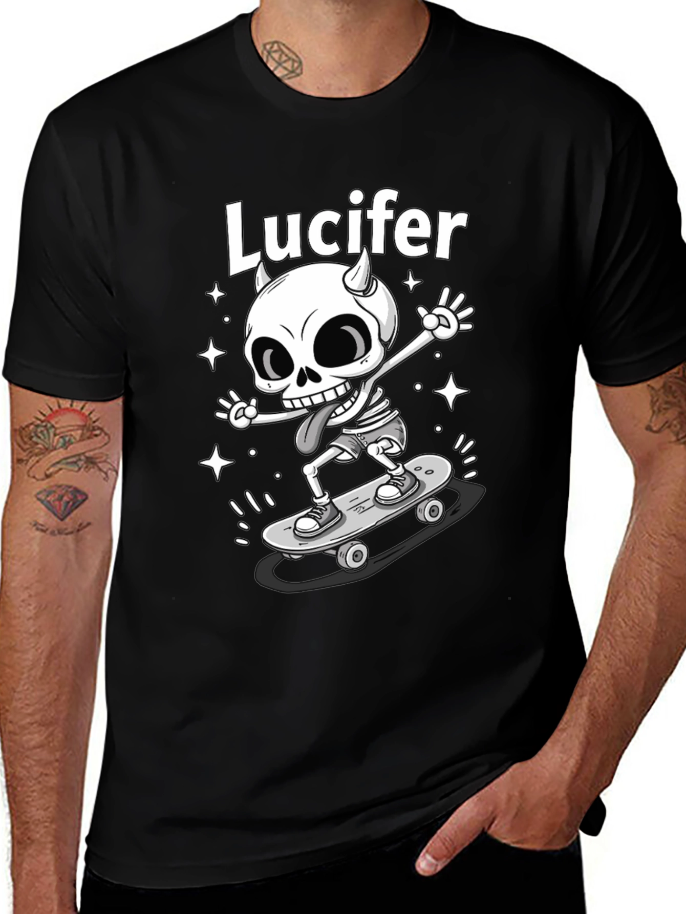 Lucifer Skateboard Skeleton Graphic T-Shirt