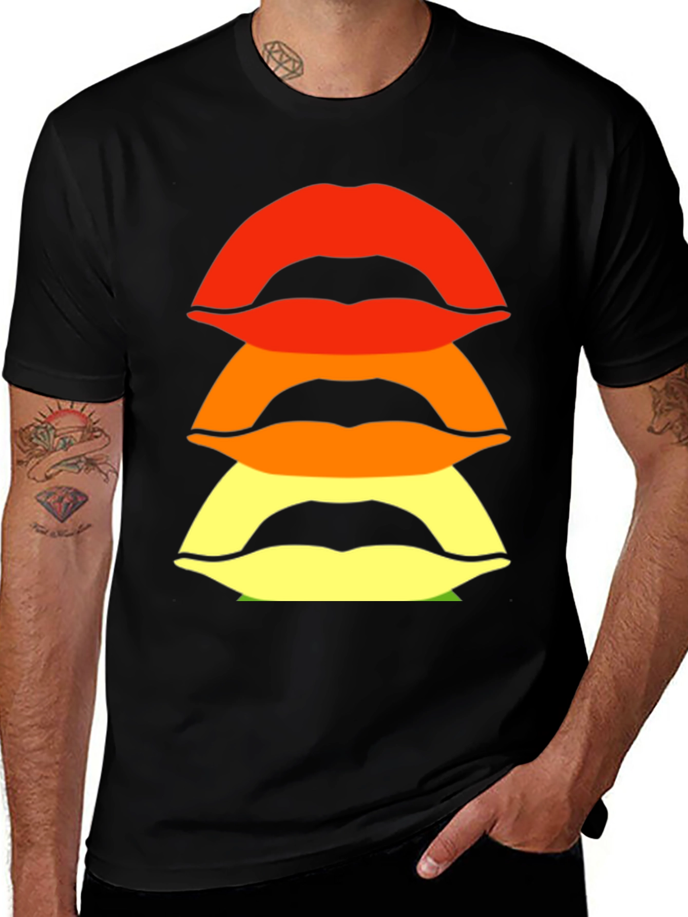Variant 22 of Colorful Lips Graphic Tee - Trendy Crewneck T-Shirt