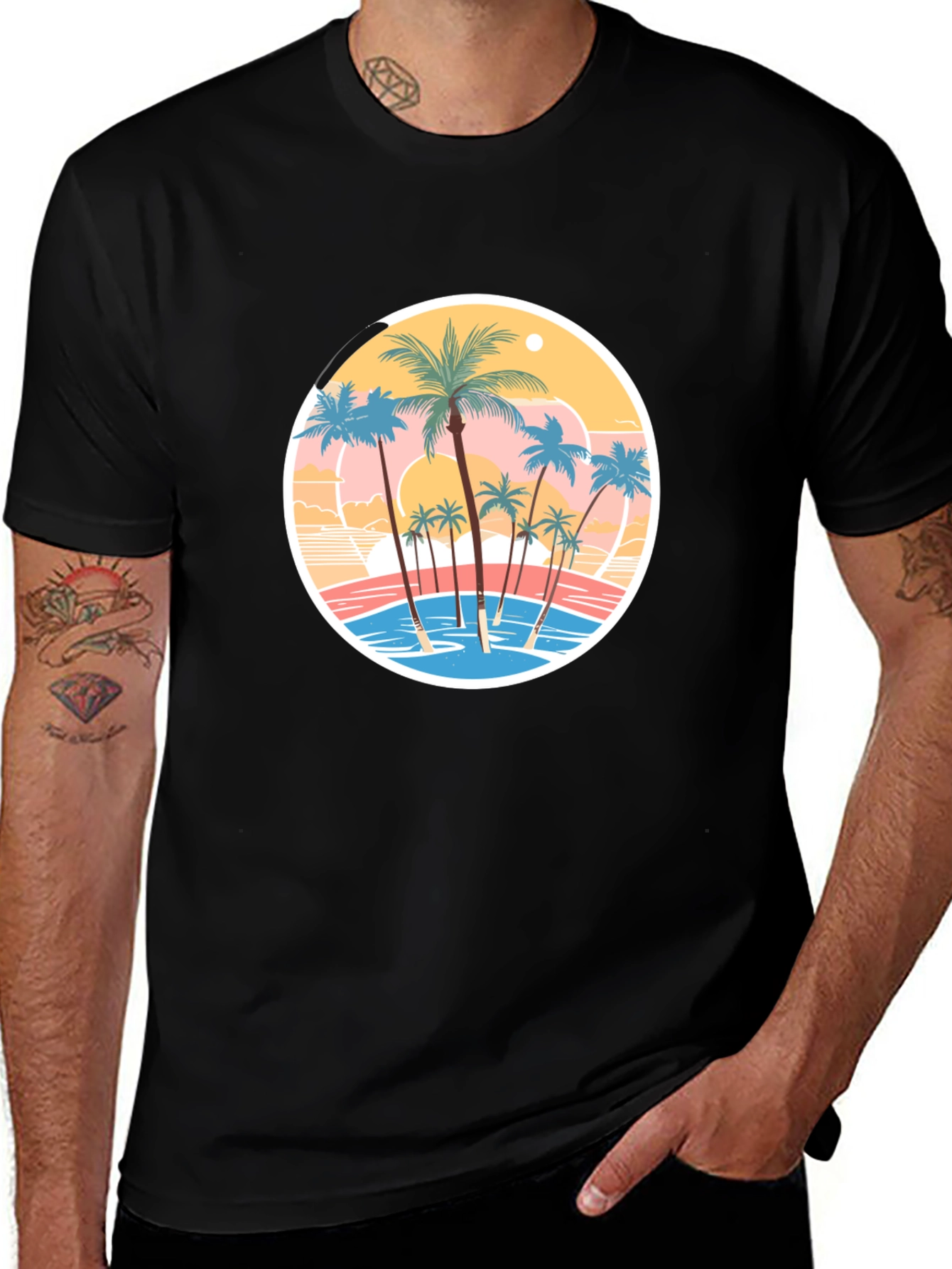 Variant 14 of Tropical Palm Tree Graphic Black T-Shirt