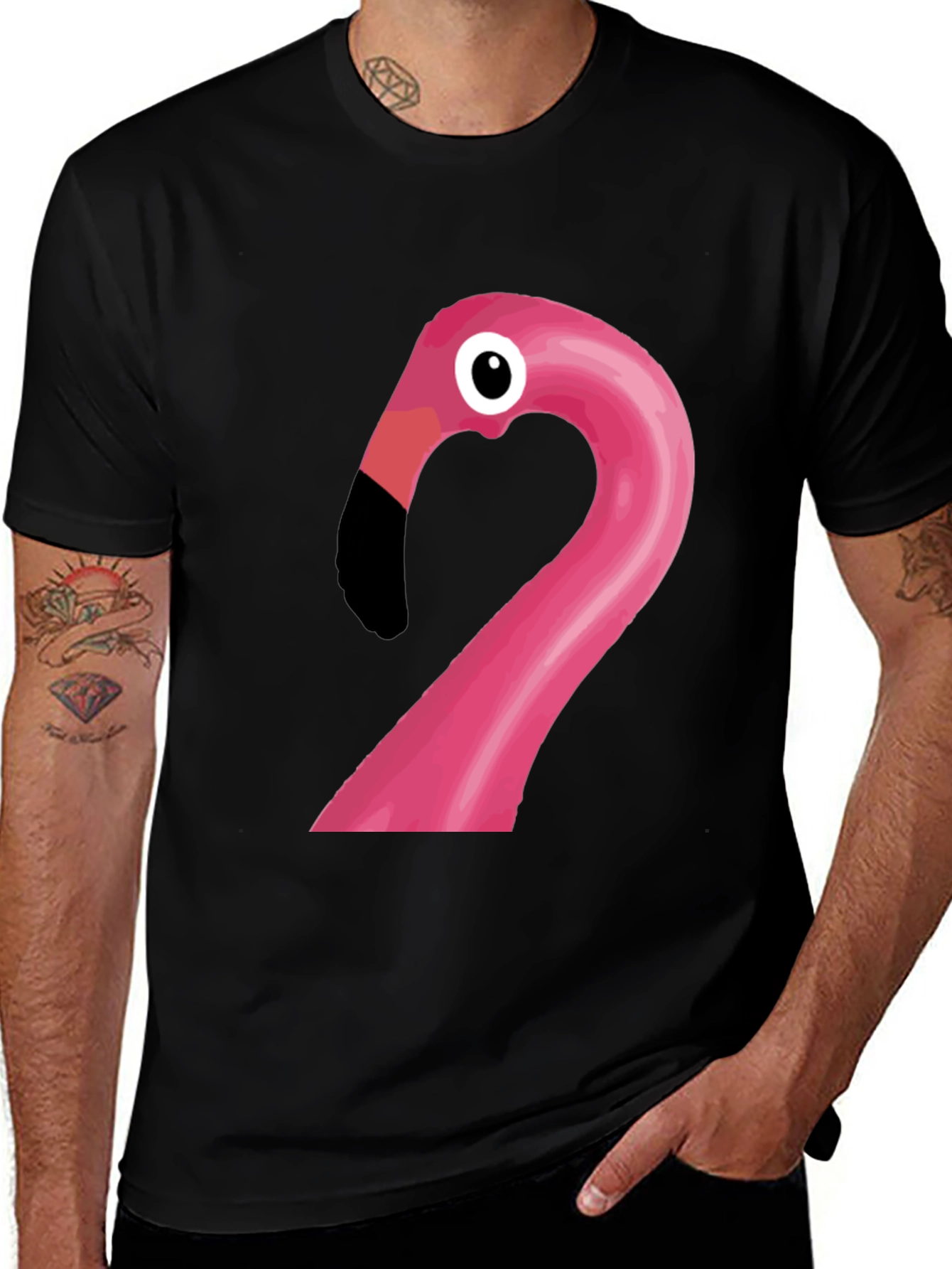 Variant 8 of Funny Flamingo Graphic Tee - Black Cotton T-Shirt