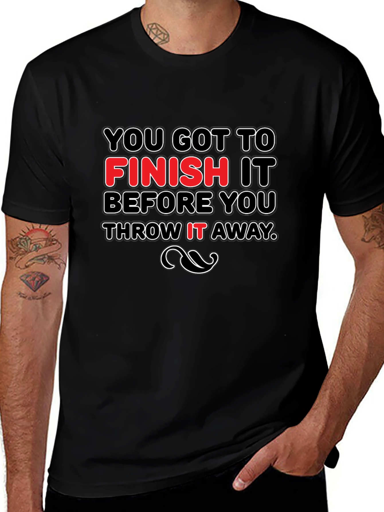 Black Motivational Slogan Graphic Black T-Shirt main image