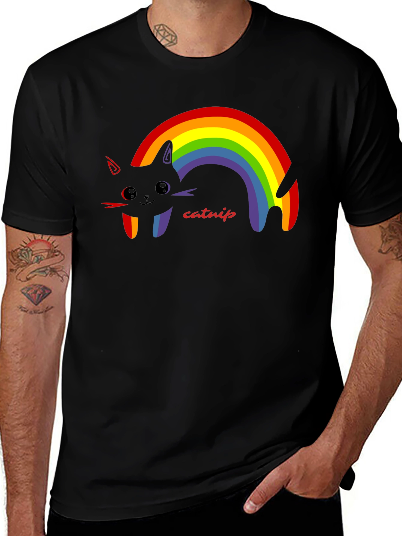 Variant 18 of Rainbow Catnip T-Shirt - Black Cotton Tee
