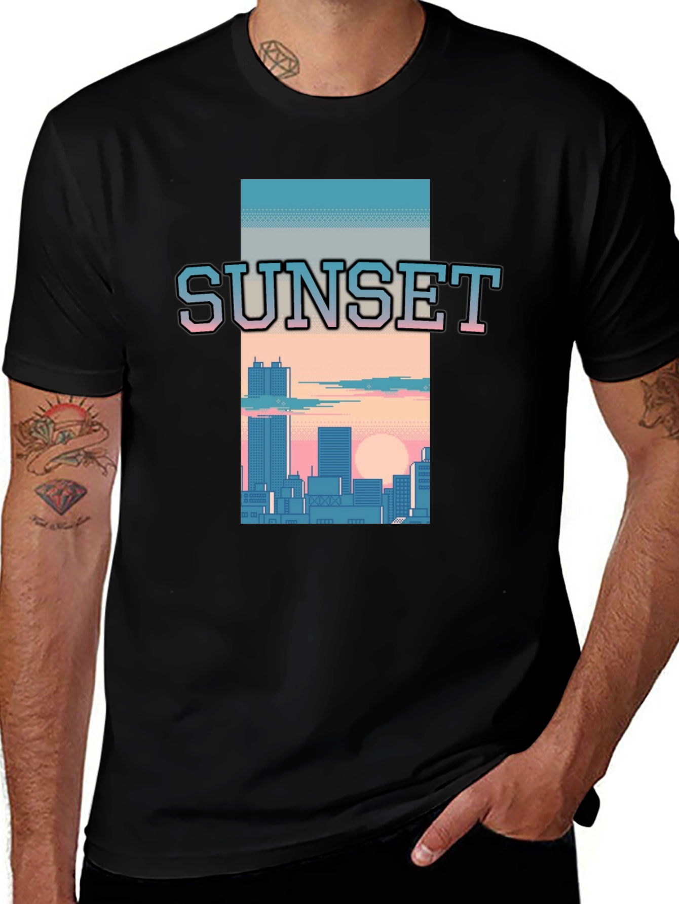 Variant 6 of Sunset Cityscape Graphic Tee - Retro Style