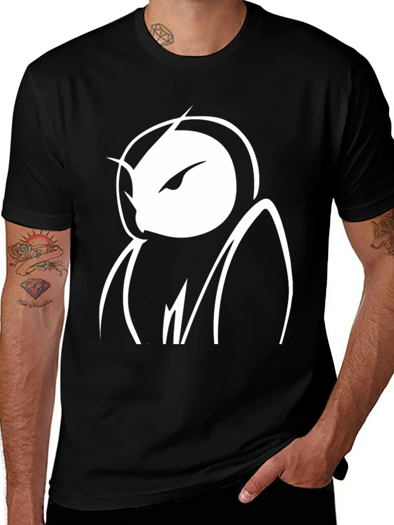 Abstract Owl Graphic Black T-Shirt