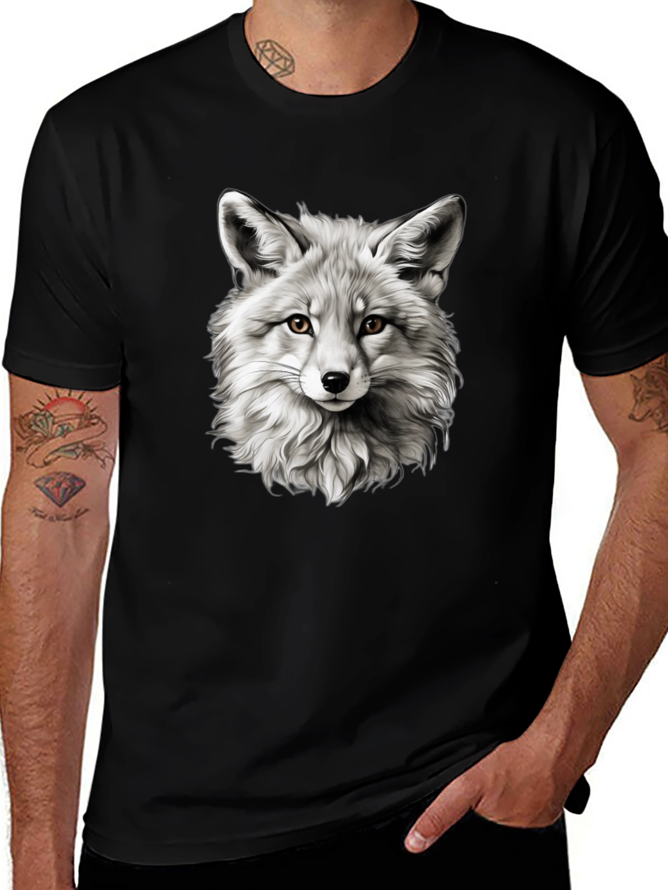 Variant 7 of Fox Portrait Graphic Tee - Black Cotton Comfort