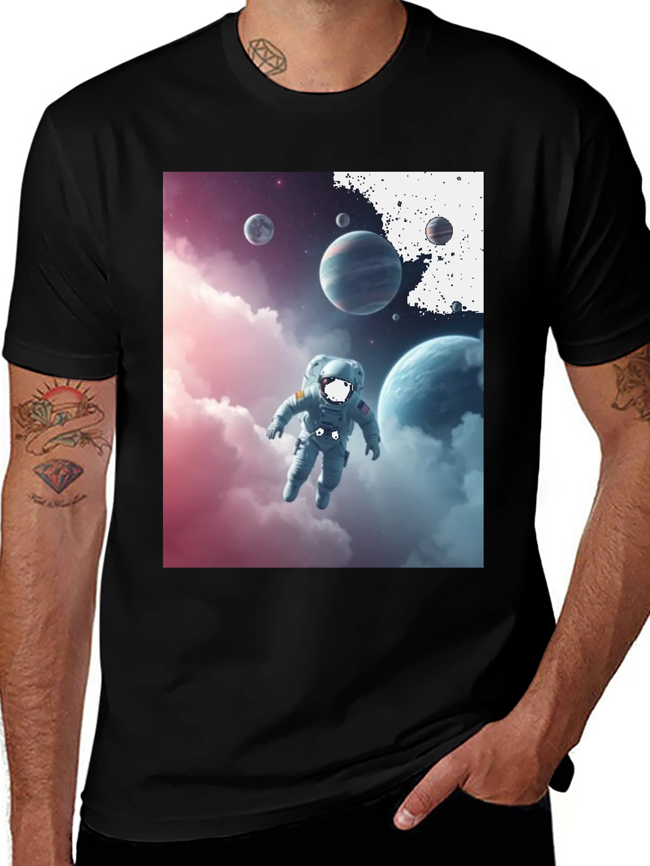 Variant 13 of Astronaut in Space Graphic Tee - Black