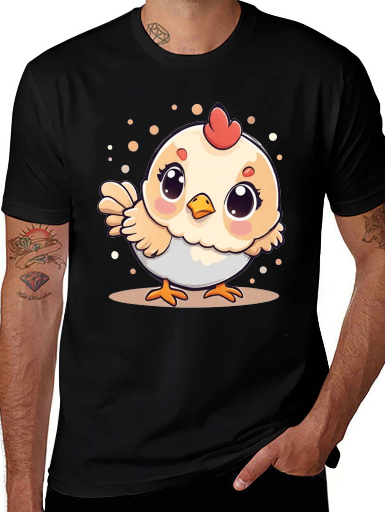 Variant 2 of Cute Chicken Graphic Tee - Black Cotton T-Shirt