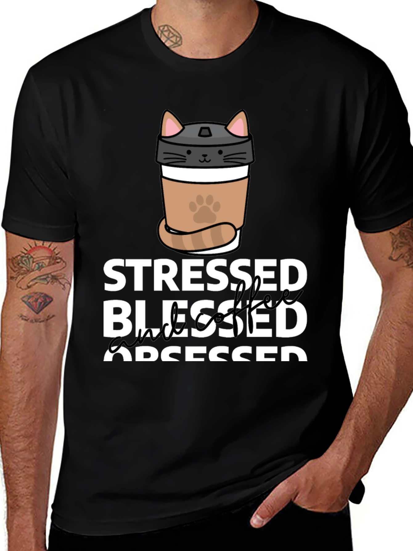 Variant 15 of Stressed Blessed Coffee Obsessed Cat Lover T-Shirt