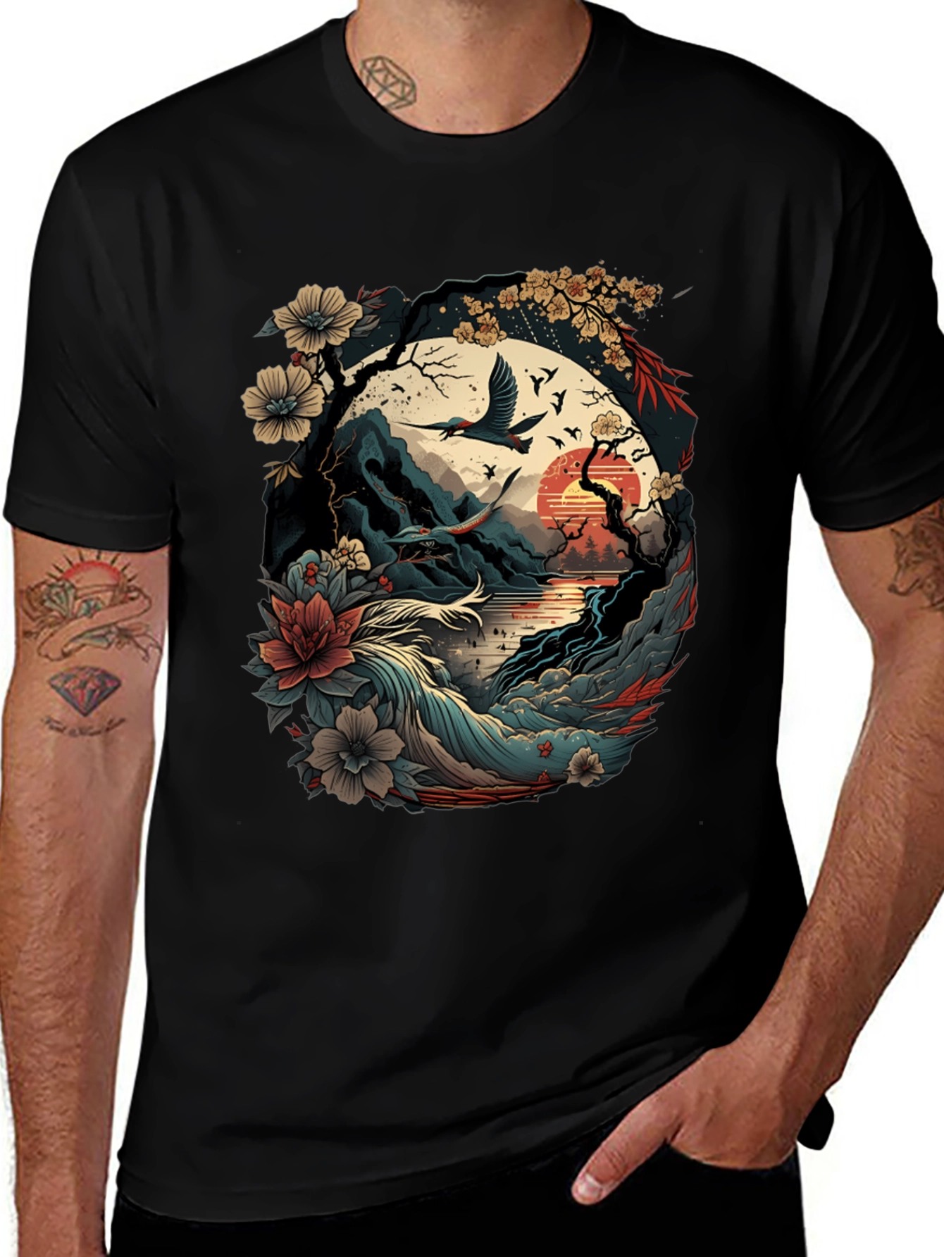 Variant 6 of Artistic Japanese Landscape Black T-Shirt