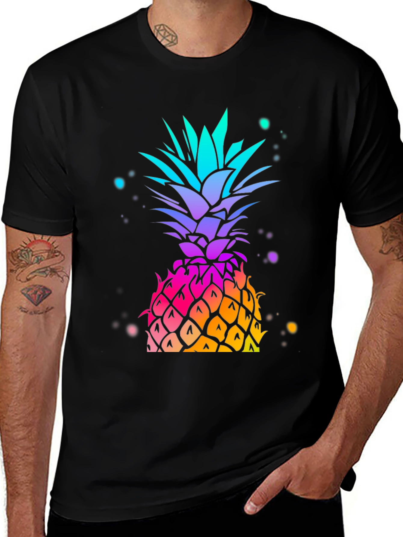 Variant 25 of Rainbow Pineapple Graphic Tee - Black Unisex T-Shirt