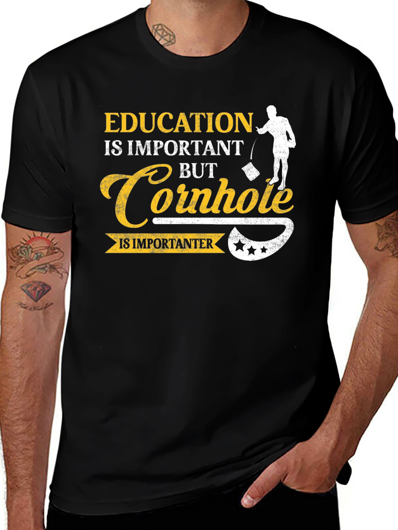 Variant 9 of Funny Cornhole T-Shirt: Education vs. Cornhole