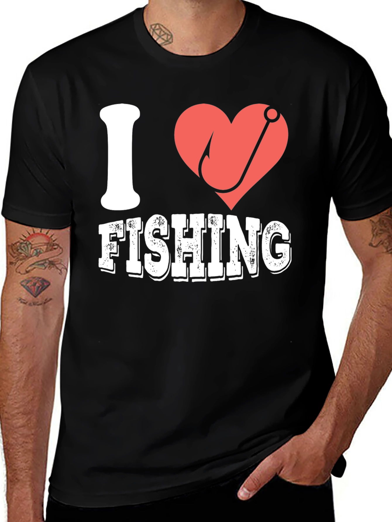 Variant 12 of I Heart Fishing Black T-Shirt