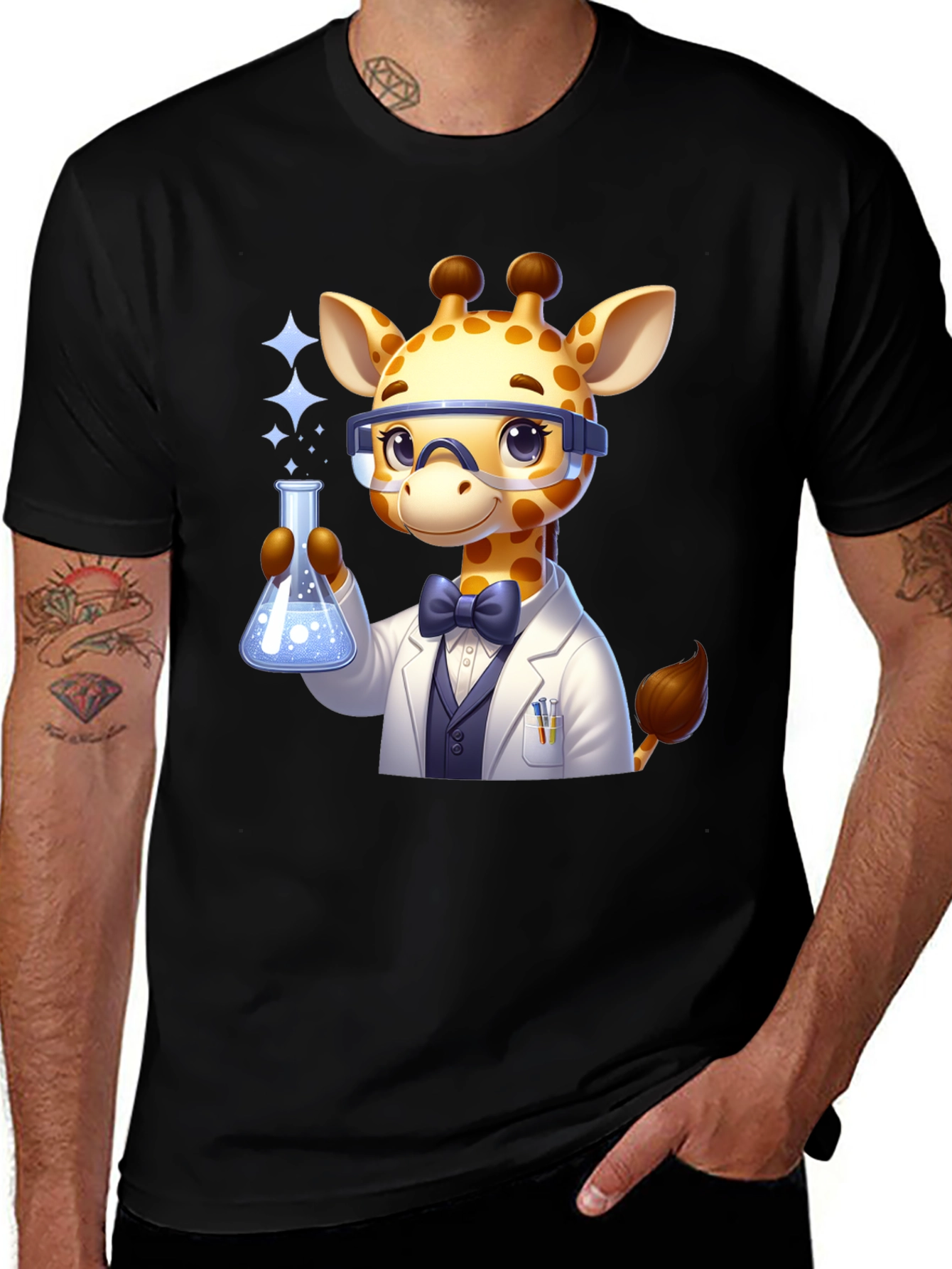 Variant 5 of Giraffe Scientist Graphic Tee - Black