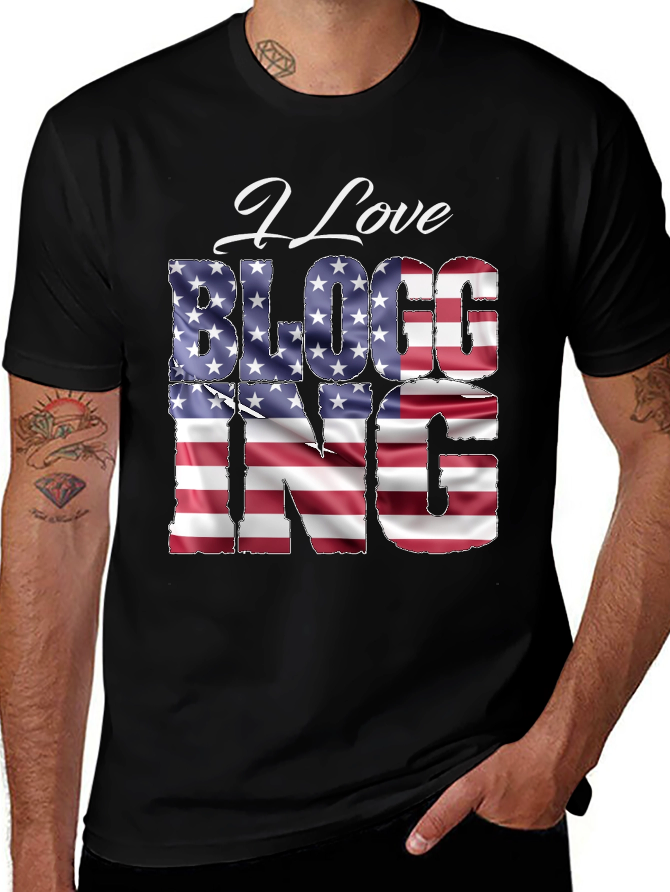 I Love BLOGGING USA Flag T-Shirt