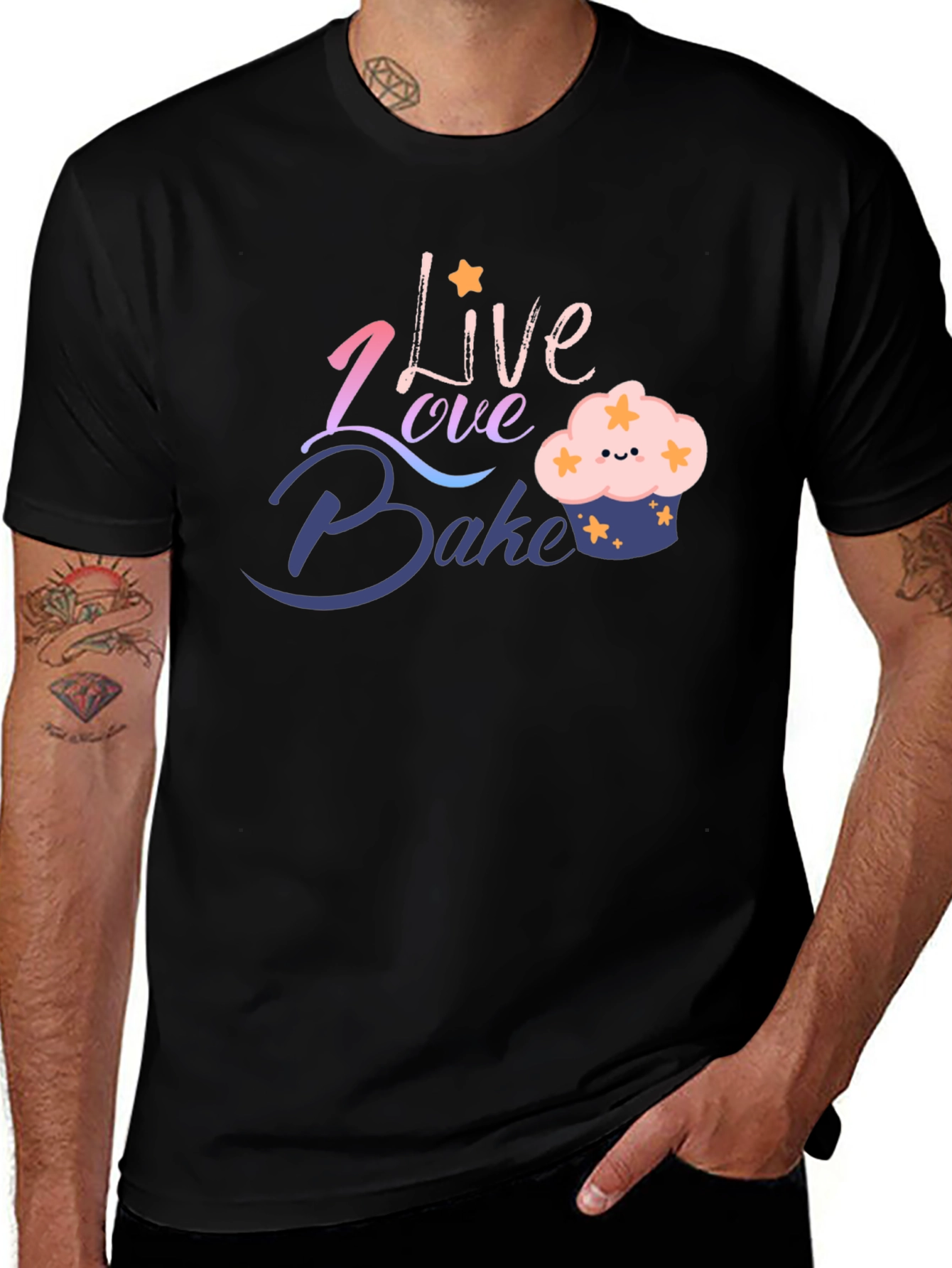Variant 23 of Live Love Bake Graphic Tee - Cute Cupcake Design