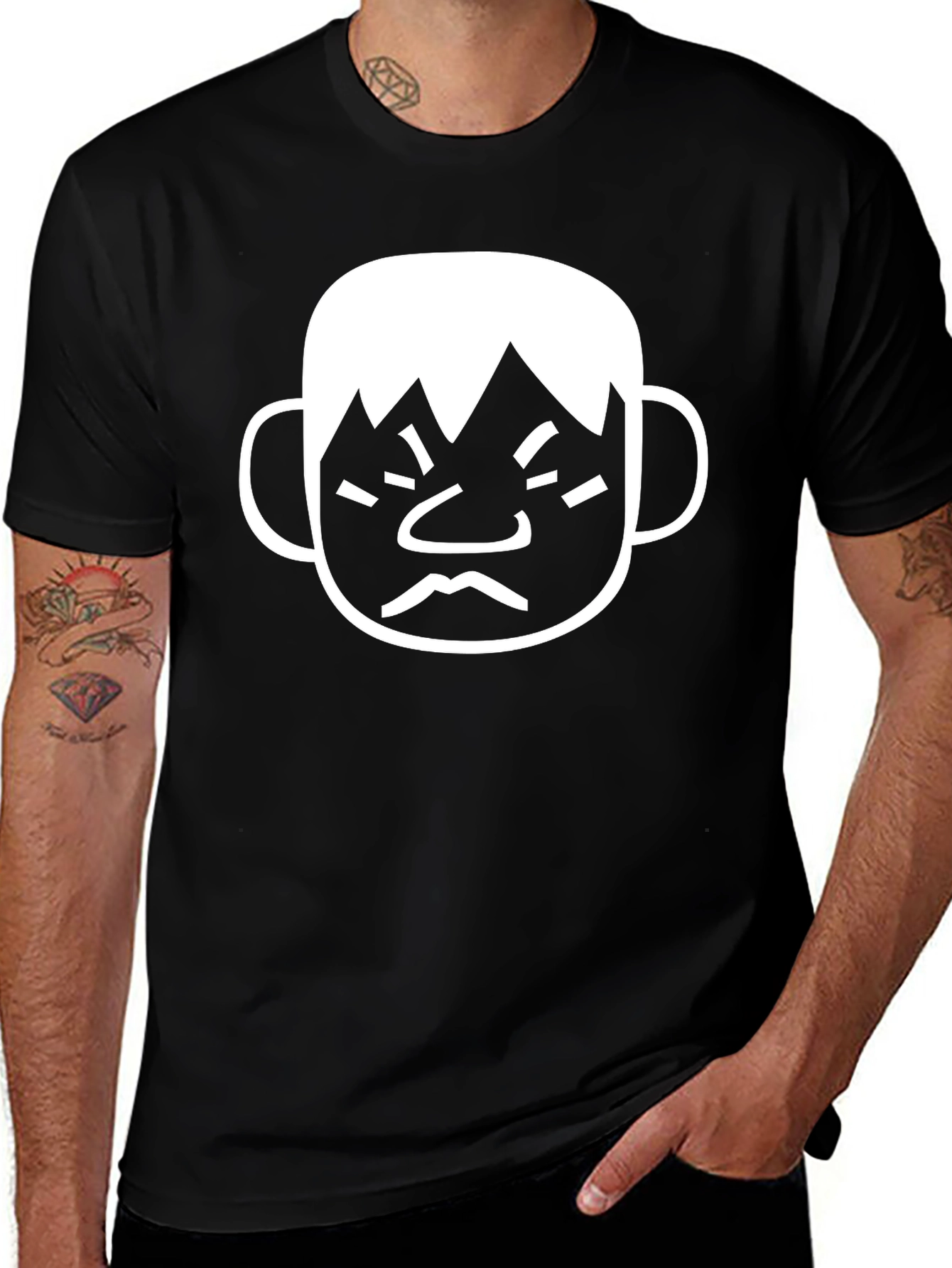 Variant 9 of Funny Angry Face Graphic Tee - Black Cotton T-Shirt