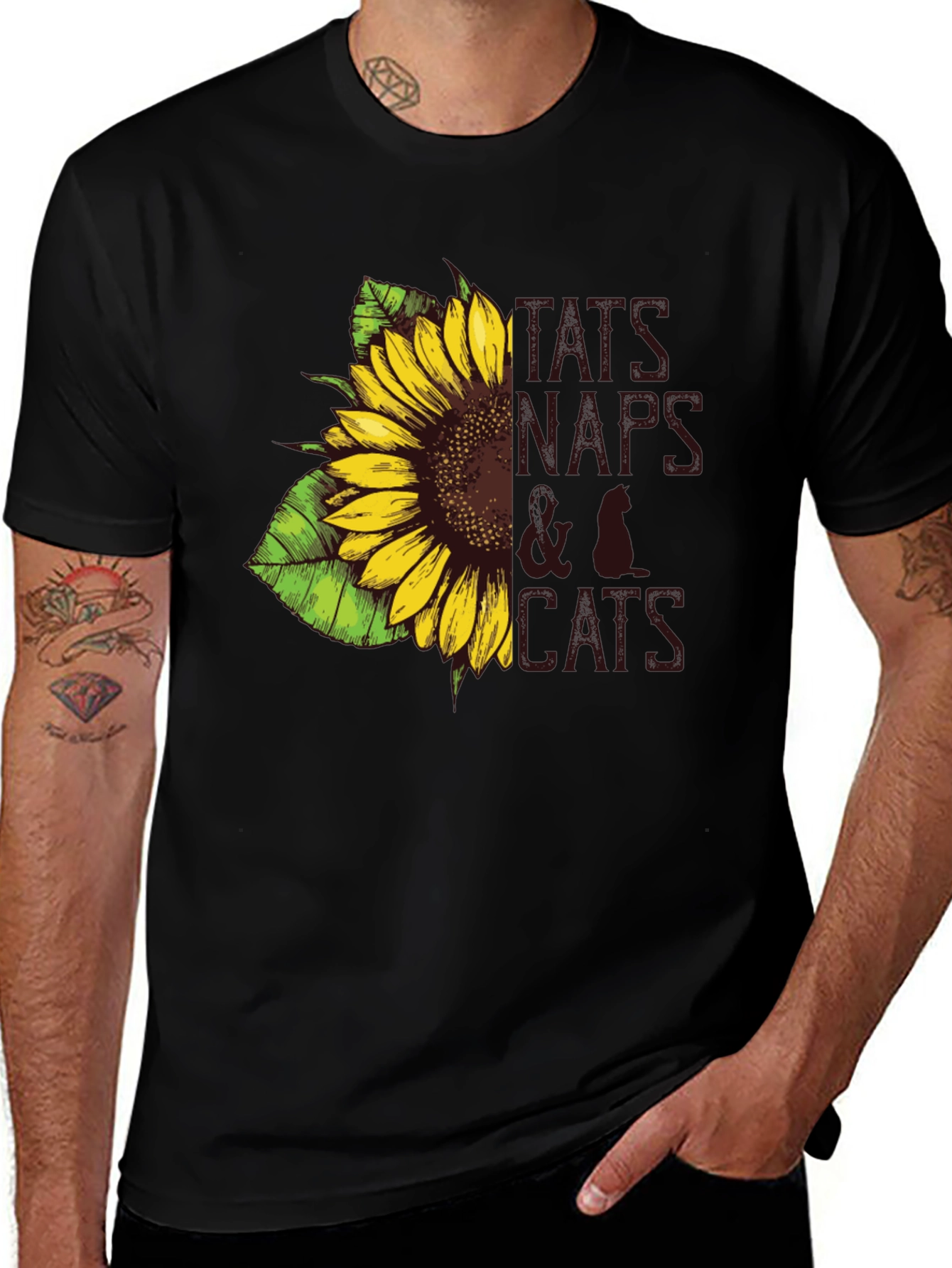 Black Tats, Naps & Cats Sunflower Graphic Tee main image