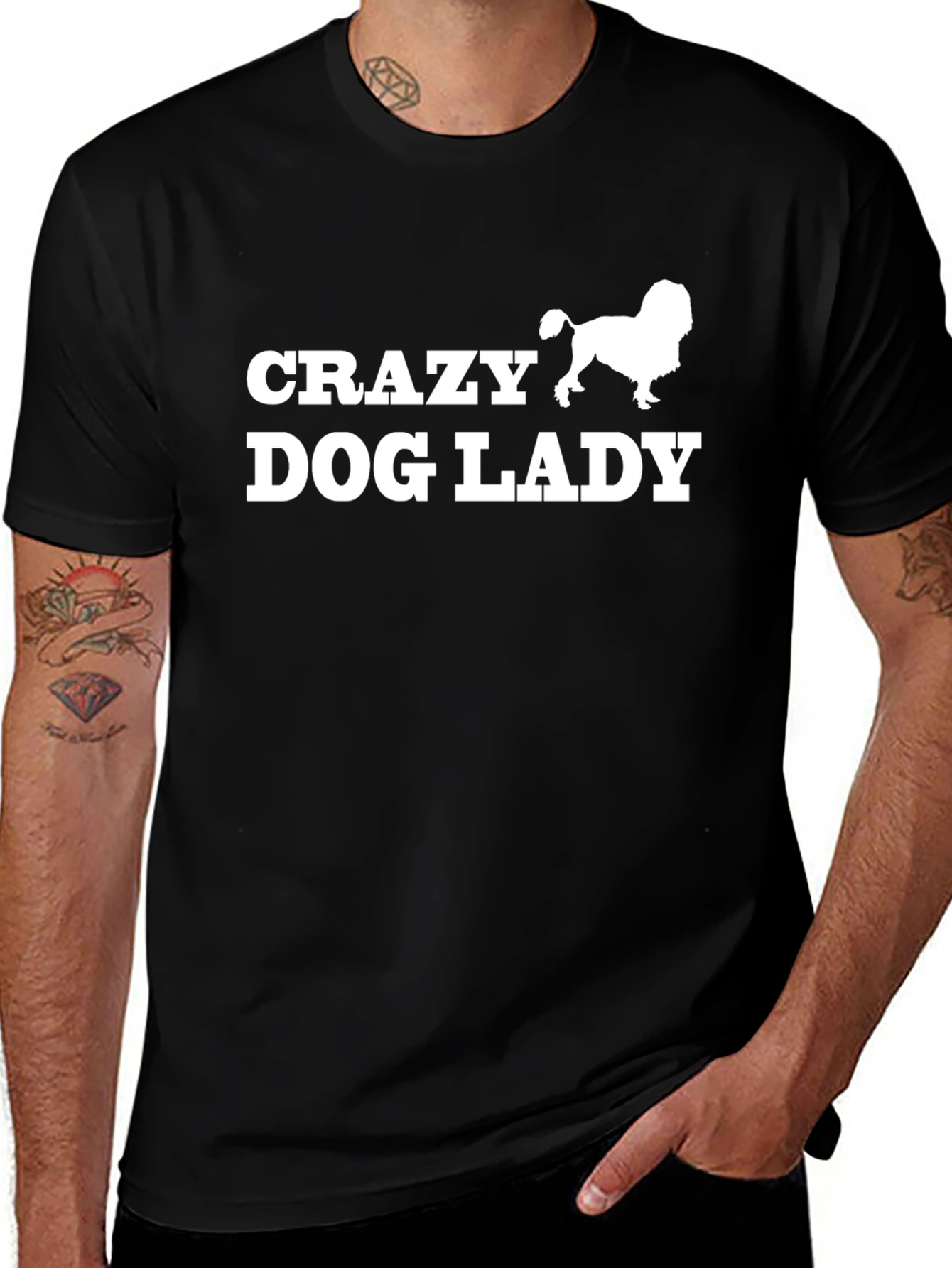 Variant 23 of Crazy Dog Lady T-Shirt - Black Cotton Tee