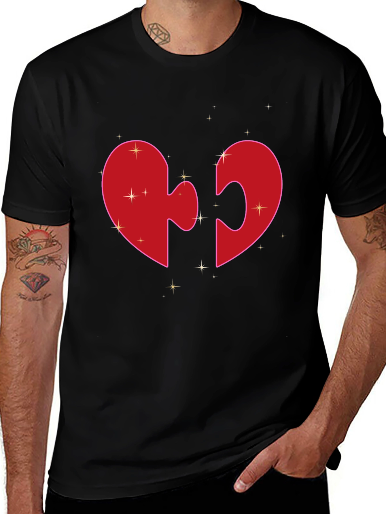 Variant 27 of Heart Puzzle Piece Graphic Tee - Black