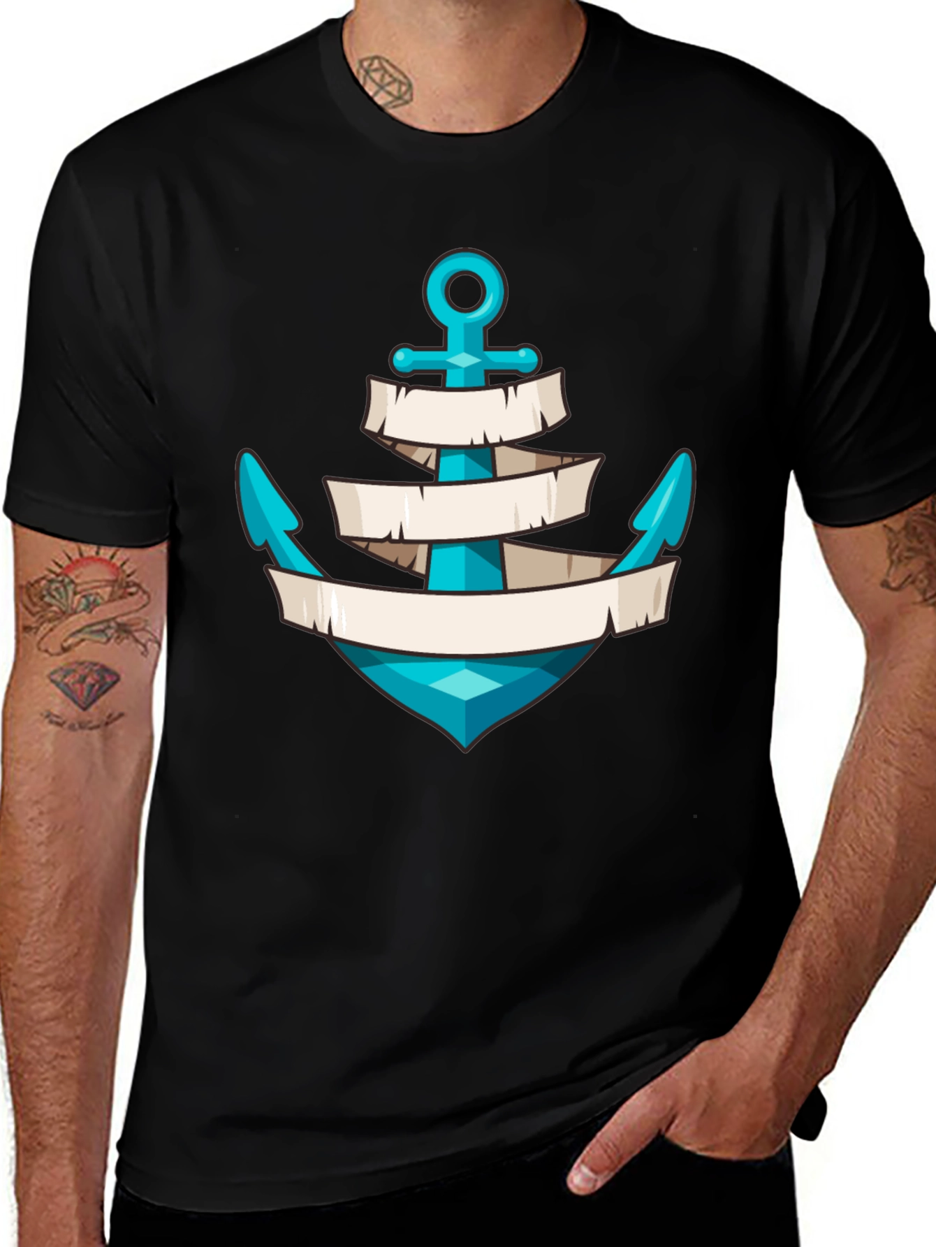 Variant 23 of Nautical Anchor Graphic Print Black T-Shirt